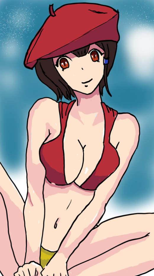 bikini brown_hair maria_del_carmen navarra red_eyes swimsuit virtual_youtuber