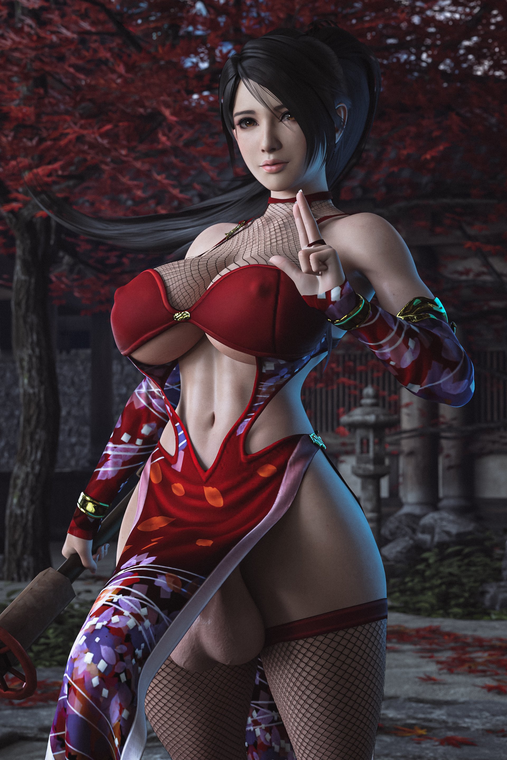 1futa, 3d, big breasts, breasts, casual exposure, casual nudity, dead or alive, erection, futa only, futanari, huge cock, ineffective clothing, intersex, large breasts, momiji (ninja gaiden), ninja gaiden, penis, solo, stevencarson