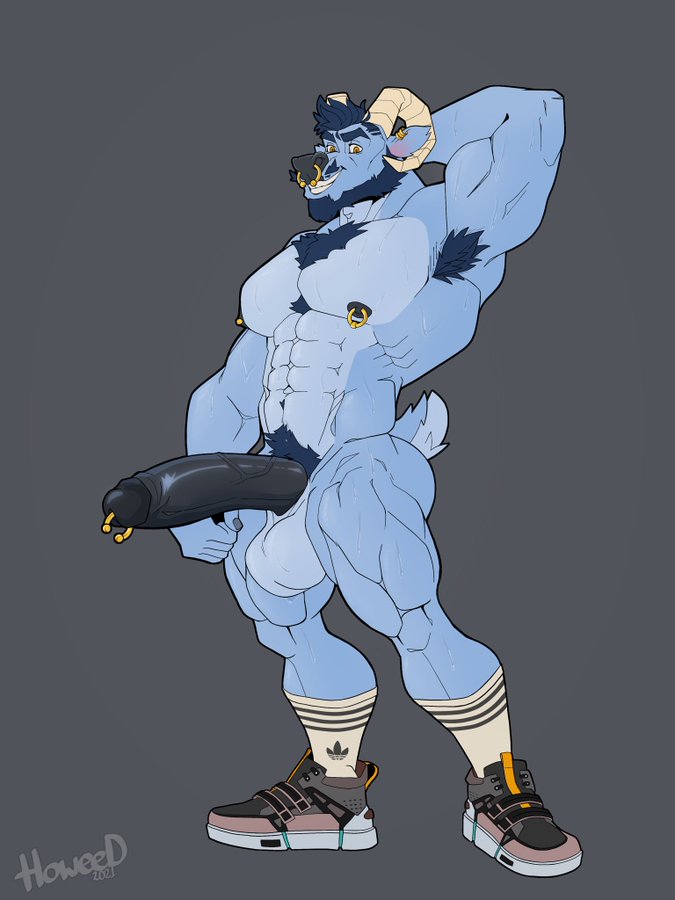 1boy abs anthro anthro_only armpit_tuft armpits balls bara beard biceps big_balls black_hair black_penis blue_fur caprine caprine_humanoid chest_hair chest_tuft dark_nipples dark_penis erect_penis erection facial_hair flexible flexing_bicep full_body furry furry_only goat goat_horns hairy hairy_armpits hairy_male horns howeed looking_at_viewer male male_nipples male_only moustache muscular muscular_anthro muscular_arms muscular_legs muscular_male muscular_thighs nipple_piercing nipples nose_piercing nose_ring pecs penis penis_piercing piercings prince_albert_piercing pubic_hair septum_piercing shoes shoes_on short_hair smoking socks socks_and_shoes socks_on solo solo_male standing sweat sweatdrop veiny_penis wet_skin