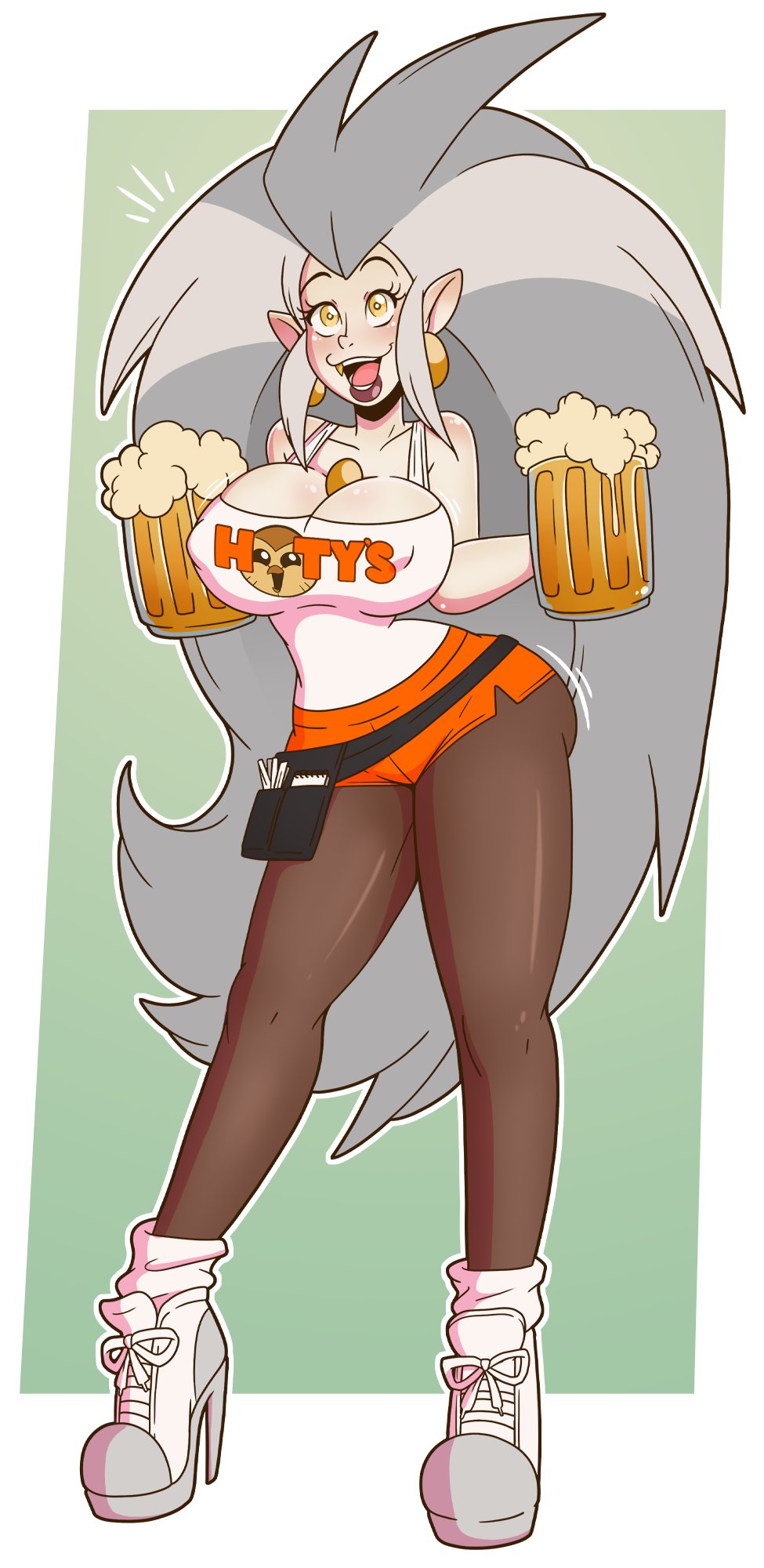 beer between_breasts bimbo brainwashing eda_clawthorne female full_body high_heel_sneakers high_heels hooters hooters_uniform hooty huge_ass huge_breasts navel pantyhose smooth_skin sneaker_high_heels the_owl_house thick_thighs waitress wide_hips wrenzephyr2