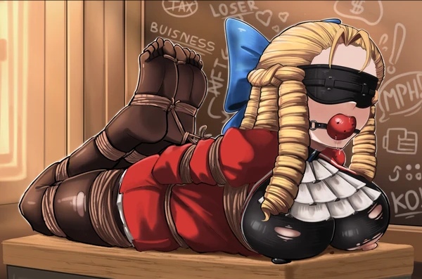 1girls, angry, arms behind back, arms tied behind back, ball gag, big breasts, blindfold, blindfolded, blonde hair, bondage, bound, bound toes, bow, breasts, brown eyes, capcom, captured, clothes, clothing, curly hair, daniel abberton, dankestofdans, deepthroat, deepthroat gag, deepthroat training, dildo, dildo gag, dildo in mouth, drool, drooling, elegant, embarrassed, exposed, exposed breasts, feet, female, female only, femsub, forced, gag, gagged, helpless, hogtie, immobile, karin kanzuki, laying, laying down, laying on stomach, nipples, open mouth, open mouth gag, predicament bondage, punishment, restrained, ring gag, rope, ropes, saliva, scared, street fighter, street fighter v, submissive, sweatdrop, tied, tied arms, tied feet, tied hands, tied legs, tied toes, tied up, tights, torn clothes, uncomfortable, unwilling, yelling