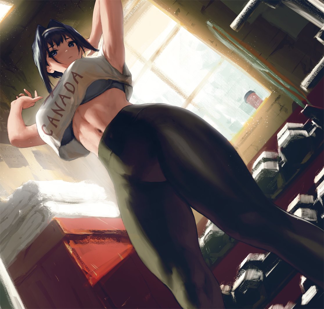 1girls, abs, blue hair, breasts, curvy, female, gym, hololive, hololive english, hololive english -council-, hololive english -promise-, infi mt, large breasts, muscular, muscular female, ouro kronii, solo, solo female, solo focus, underboob, virtual youtuber, wide hips, yoga pants
