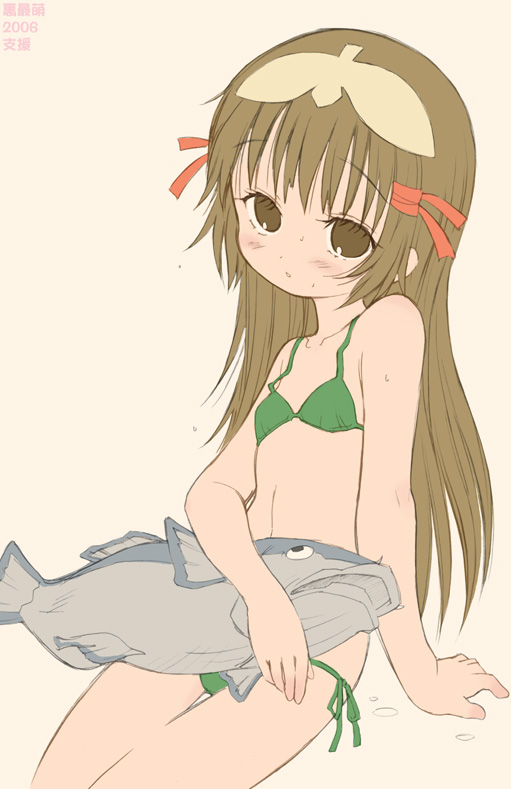 1girls artist_request bikini blush brown_hair female fish human light-skinned_female light_skin long_hair re_mii solo swimsuit zoids zoids_genesis