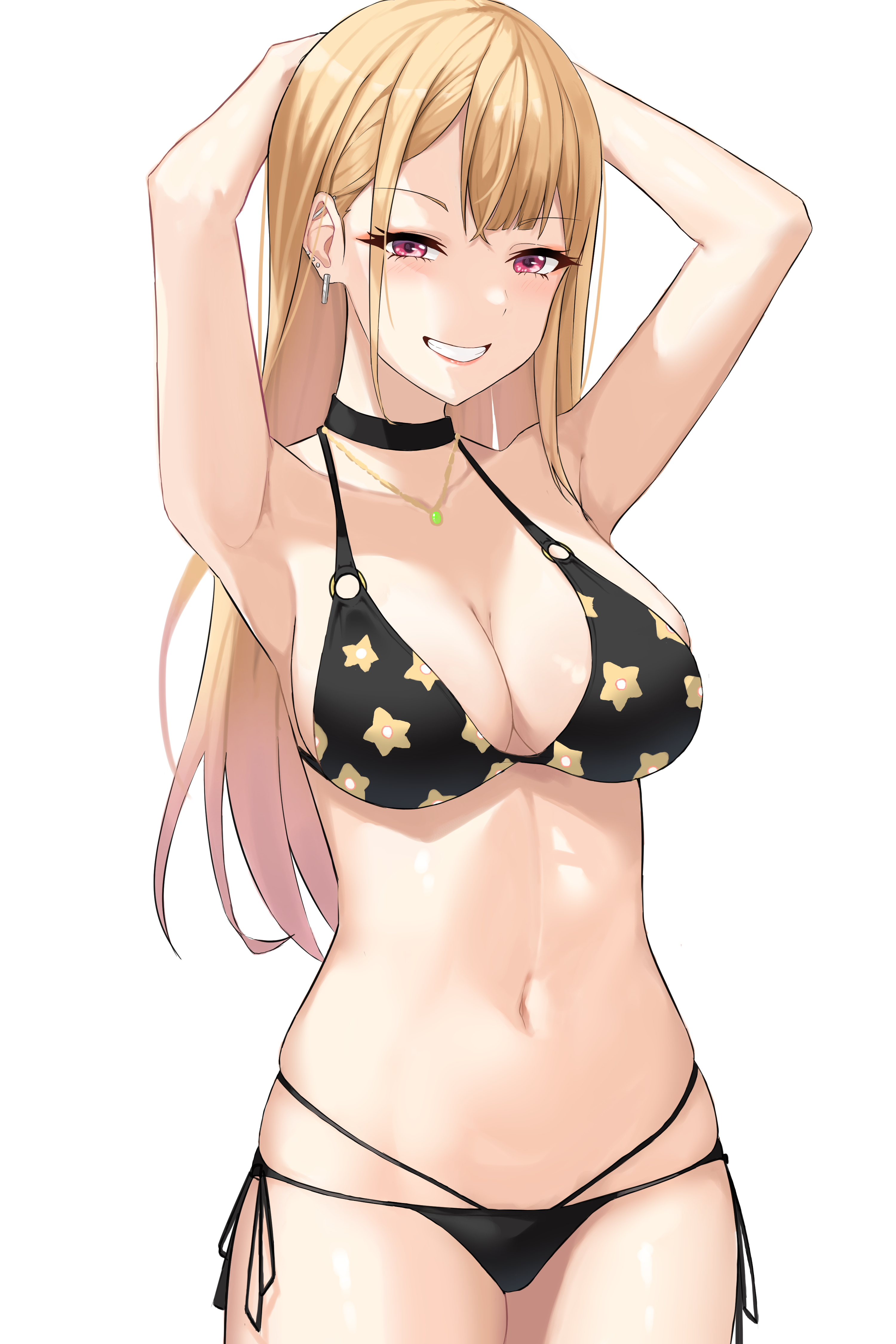 alternate costume, bikini, blonde hair, breasts, choker, female, female only, gyaru, hands behind head, kitagawa marin, official alternate costume, solo, sono bisque doll wa koi wo suru, yuyoo