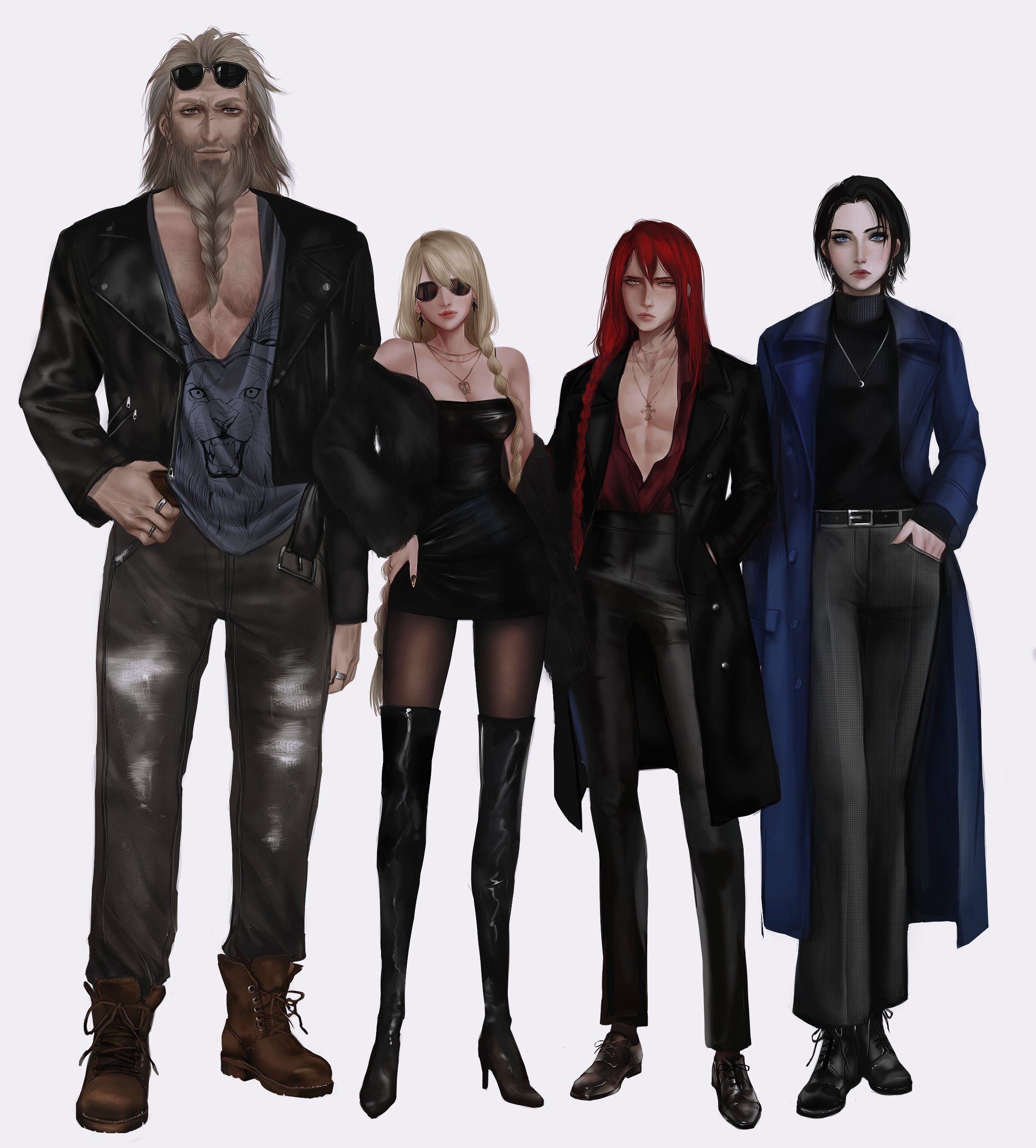 2boys, 2girls, beast regent serosh, big breasts, big pecs, breasts, canon couple, cleavage, clothing, elden ring, female, fromsoftware, godfrey first elden lord, male, open clothes, open shirt, painting (artwork), queen marika the eternal, radagon of the golden order, raviolliess, rennala queen of the full moon, revealing clothes, sfw, wholesome