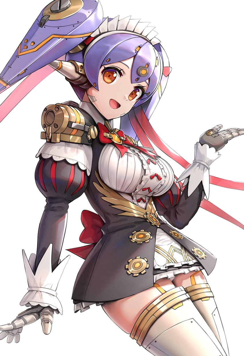 apron breasts gonzarez large_breasts maid maid_headdress maid_uniform nintendo poppi_(xenoblade) poppi_qt_(xenoblade) purple_hair red_eyes robot xenoblade_(series) xenoblade_chronicles_2