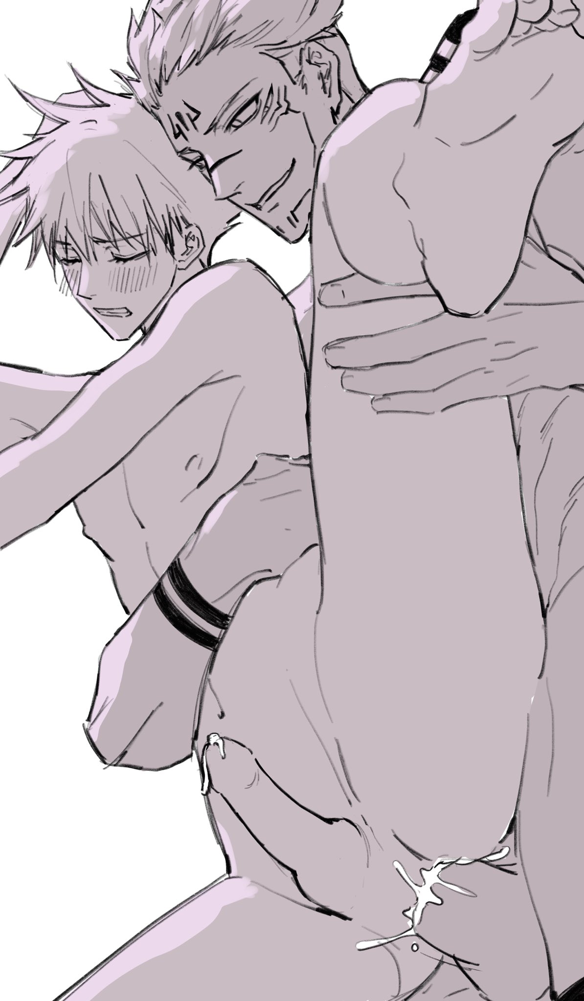 2boys anal anal_sex arm_tattoo armpits bangs blush completely_nude cum cum_while_penetrated ejaculation facial_tattoo fushiguro_megumi gay grabbing grabbing_from_behind jujutsu_kaisen leg_grab leg_up makababazi male male/male male_focus male_only male_penetrated male_penetrating_male multi_eye multiple_boys navel nipples nude penetration penis ryoumen_sukuna_(jujutsu_kaisen) sex sex_from_behind short_hair shoulder_tattoo smile spiked_hair split spread_legs standing standing_on_one_leg standing_sex standing_split stomach tattoo yaoi