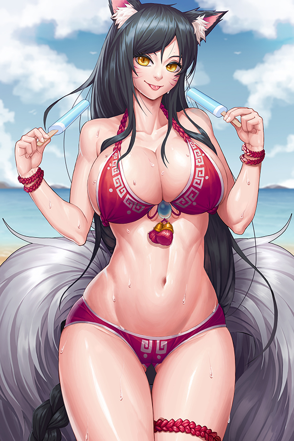 1girls 9_tails :p ahri animal_ear_fluff animal_ears animal_girl animal_humanoid ass beach belly big_breasts bikini bikini_bottom bikini_top black_hair breasts busty child_bearing_hips cleavage clothing curvaceous curves curvy curvy_body curvy_female curvy_figure curvy_hips eyelashes eyeliner eyeshadow facial_markings female female_only fluffy fluffy_ears fluffy_tail fluffy_tails fox fox_ears fox_girl fox_humanoid fox_tail fox_tails fur furry_ears furry_tail glistening glistening_body glistening_breasts glistening_hair glistening_skin gonster hips hourglass_figure humanoid inner_ear_fluff kemonomimi kitsune large_breasts league_of_legends light-skinned_female light_skin long_hair looking_at_viewer looking_back multi_tail multiple_tails navel nine_tailed_fox pale-skinned_female popsicle riot_games smile smiling solo solo_female sweat sweating tail thighs vastaya video_games wet wide_hips yellow_eyes