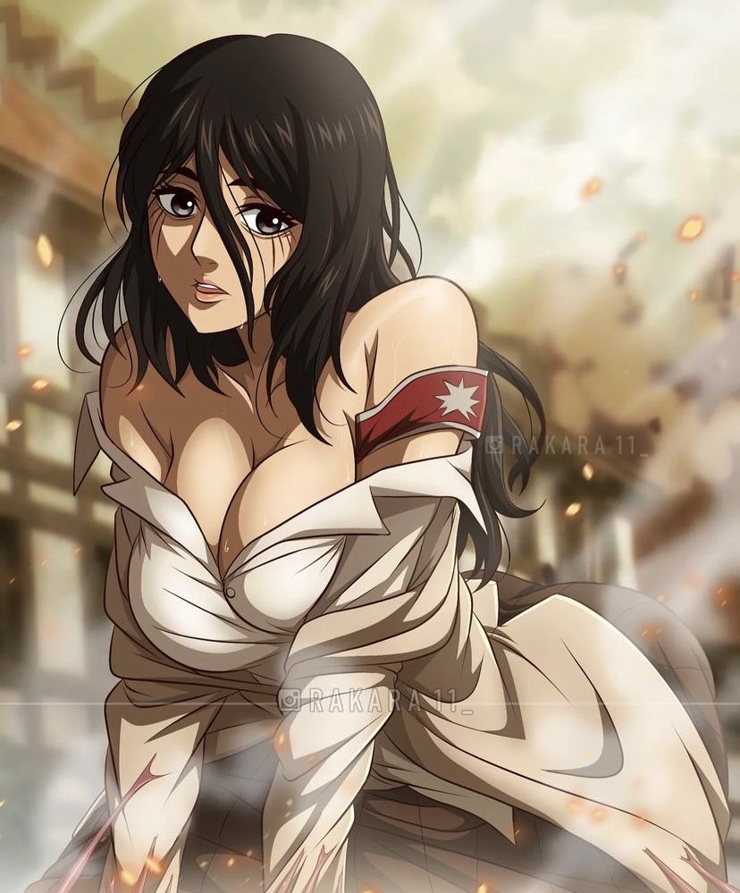 1girls ass attack_on_titan big_breasts breasts cleavage eldian_armband eldian_flag pieck_finger rakara11 skirt solo_female thick_ass