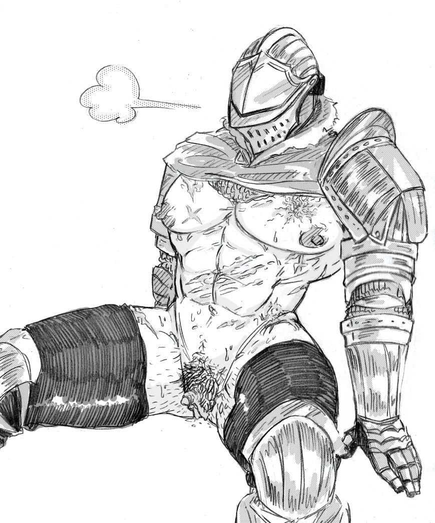 armor bare_chest bottomless breath cuntboy cuntboy_only dark_souls fromsoftware functionally_nude hamfoot1 helmet intersex knight monochrome muscular muscular_cuntboy muscular_thighs oscar_of_astora pubic_hair pussy scars sitting solo spread_legs sweat thick_thighs thighhighs uncensored