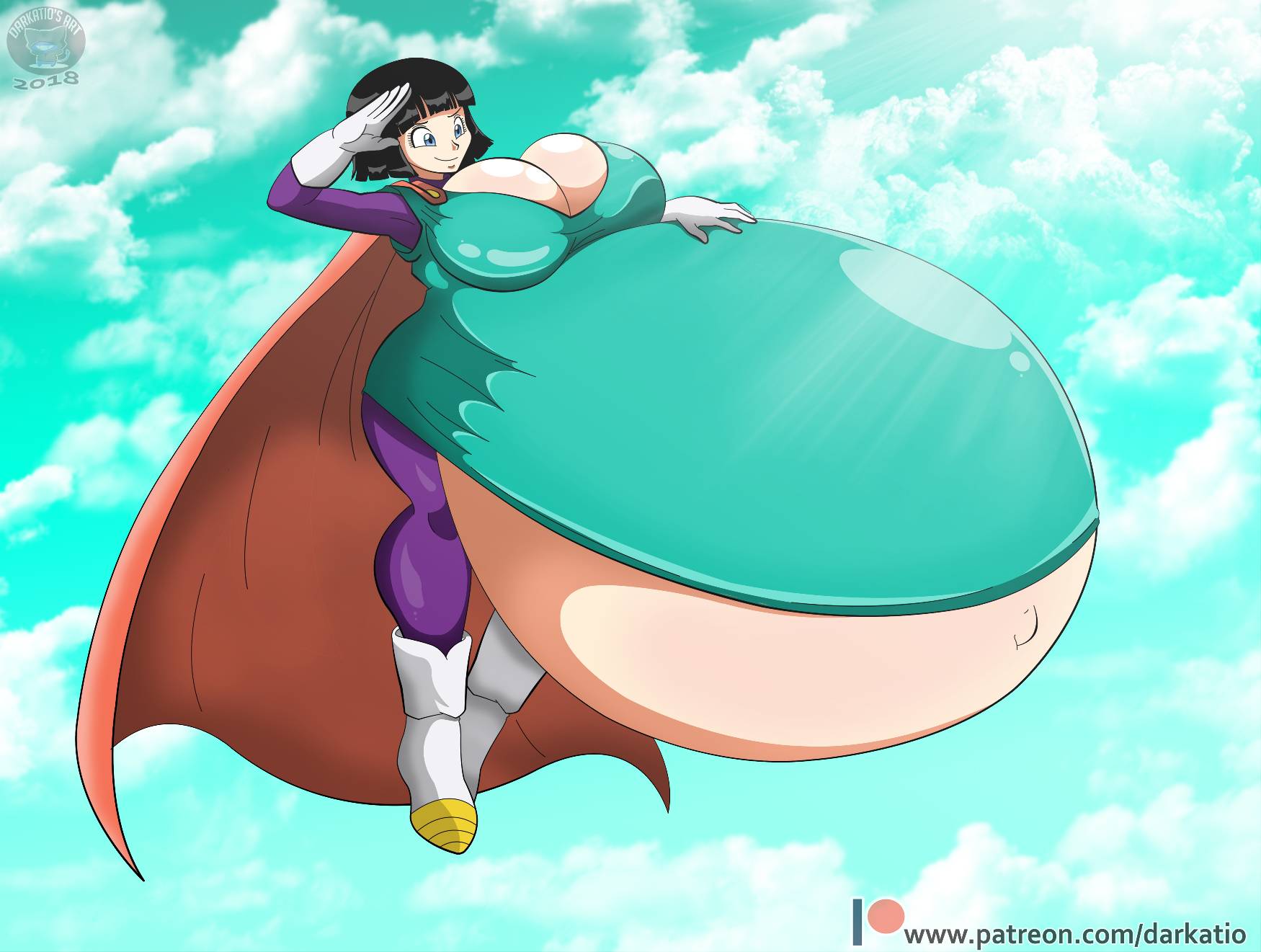 1girls belly big_belly big_breasts black_hair boots breasts cleavage darkatio dragon_ball dragon_ball_z female gloves great_saiyaman_2 great_saiyawoman hand_on_belly huge_breasts hyper_pregnancy massive_belly pregnant videl