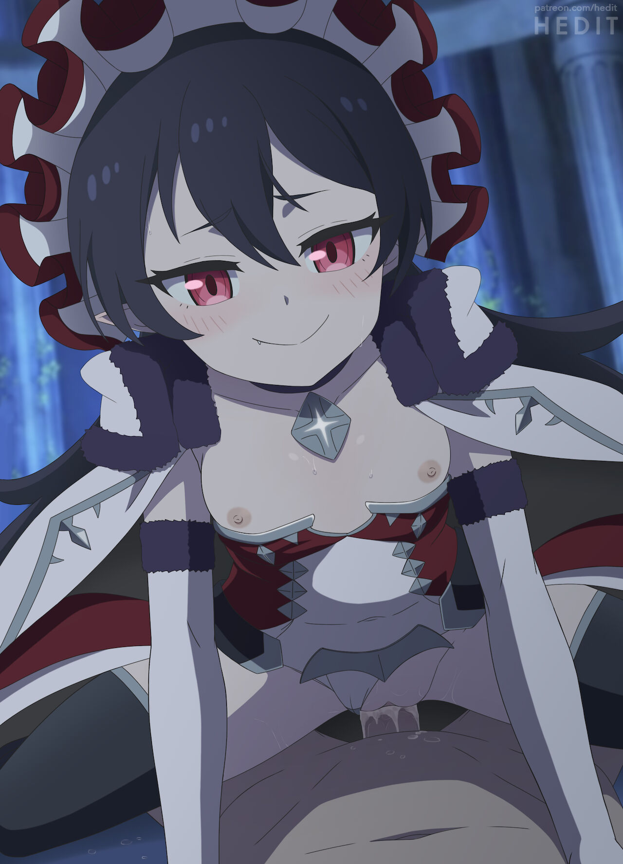 black hair, breasts, cum, cum in pussy, cum inside, female, hedit, ilya (princess connect!), leotard aside, pointy ears, princess connect!, princess connect! re:dive, pussy, red eyes, sex, uncensored, vaginal penetration