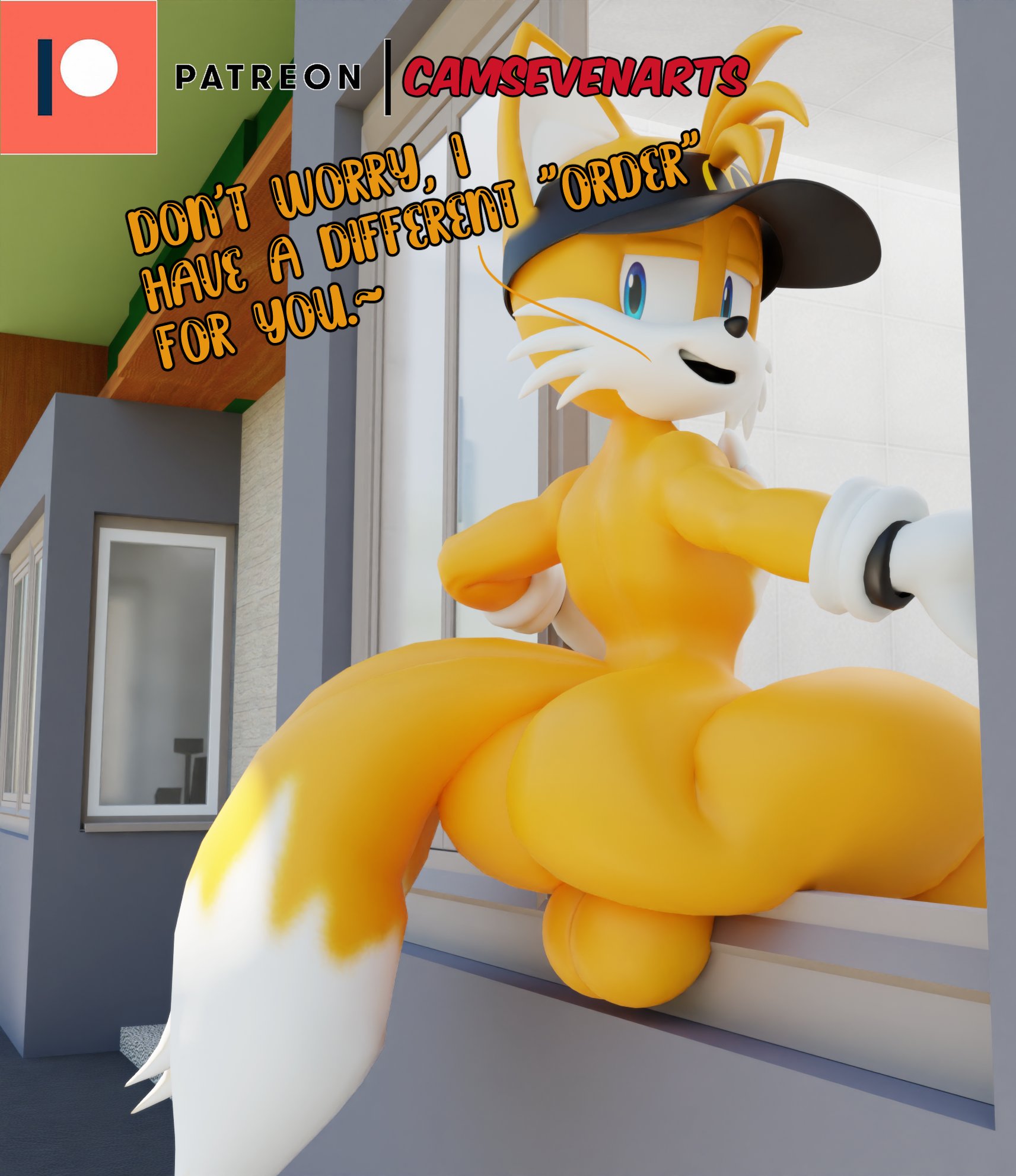 3d, 3d (artwork), ass, big ass, bubble ass, bubble butt, camseven, femboy, fox, furry, gay, male, mcdonald's, sega, sonic (series), sonic the hedgehog (film), tagme, tails, tails the fox