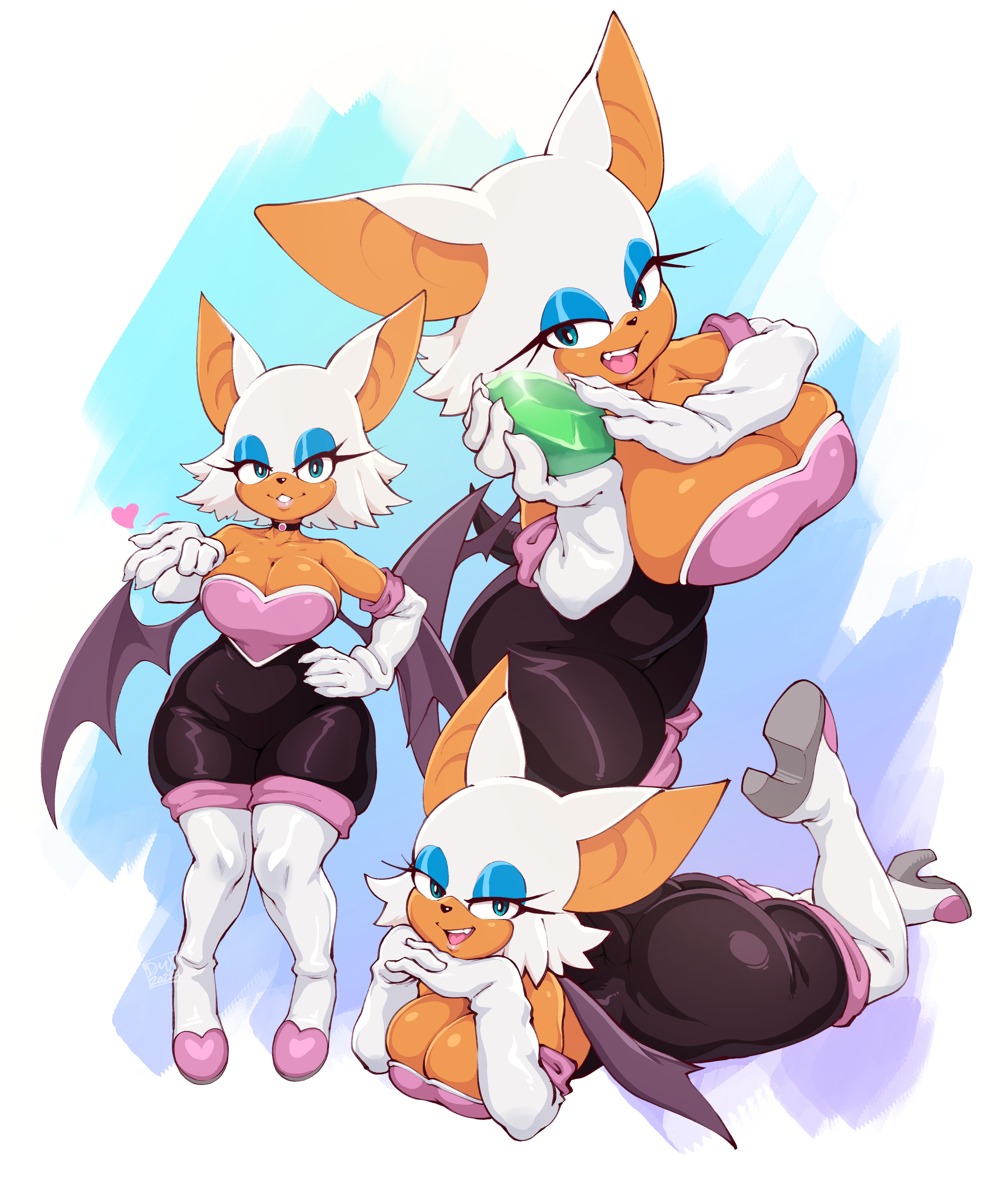 arm gloves, ass, bat, big ass, big breasts, big butt, breasts, bubble ass, bubble butt, dmxwoops, female, huge breasts, looking at viewer, rouge the bat, sega, shortstack, sonic (series), thick thighs, thigh highs, wide hips