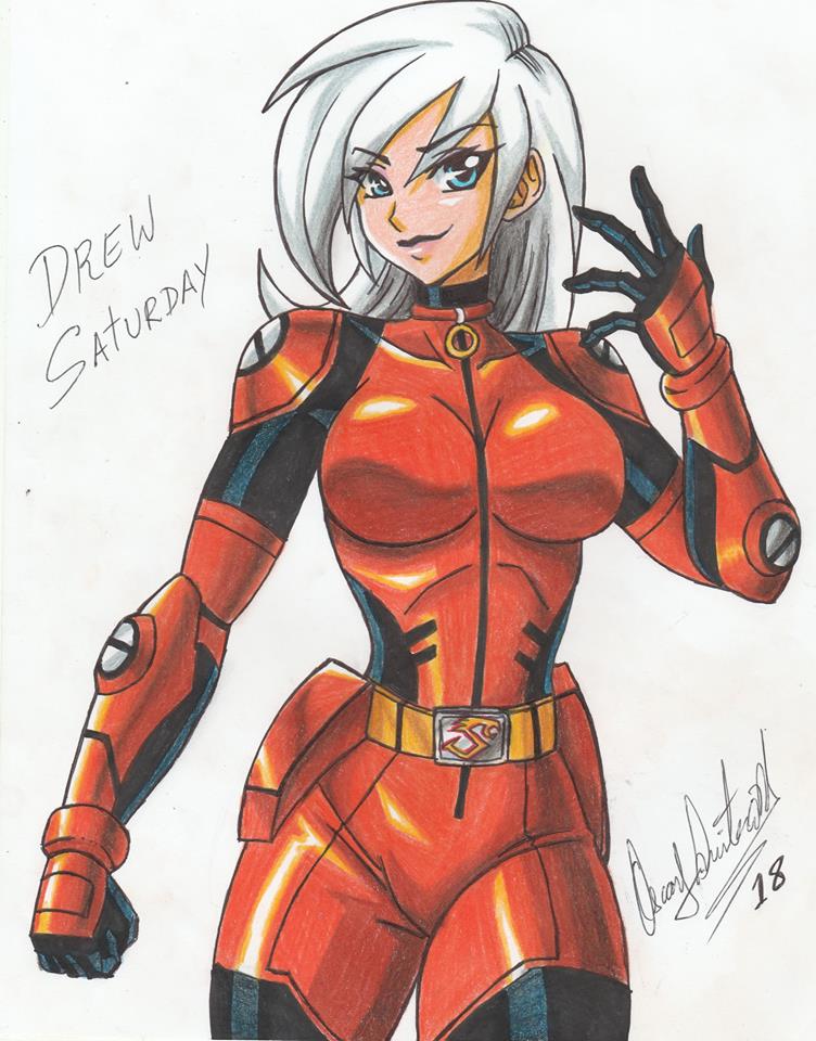 1girls, 2018, 2022, artist signature, big breasts, blue eyes, breasts, cartoon network, character name, drew saturday, female, female only, fully clothed, human, human only, looking at viewer, mature female, milf, no sex, pencil (artwork), questionable, ravern clouk, repost, sfw, solo, solo female, the secret saturdays, tight clothing, white background, white hair