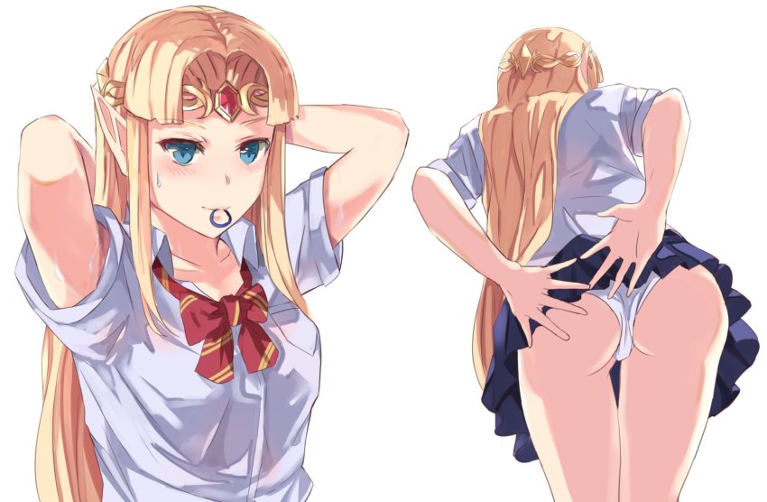 1girls, a link between worlds, ass, big ass, blonde hair, female, nintendo, panties, pointy ears, princess zelda, schoolgirl, the legend of zelda, upskirt, zelda (a link between worlds)