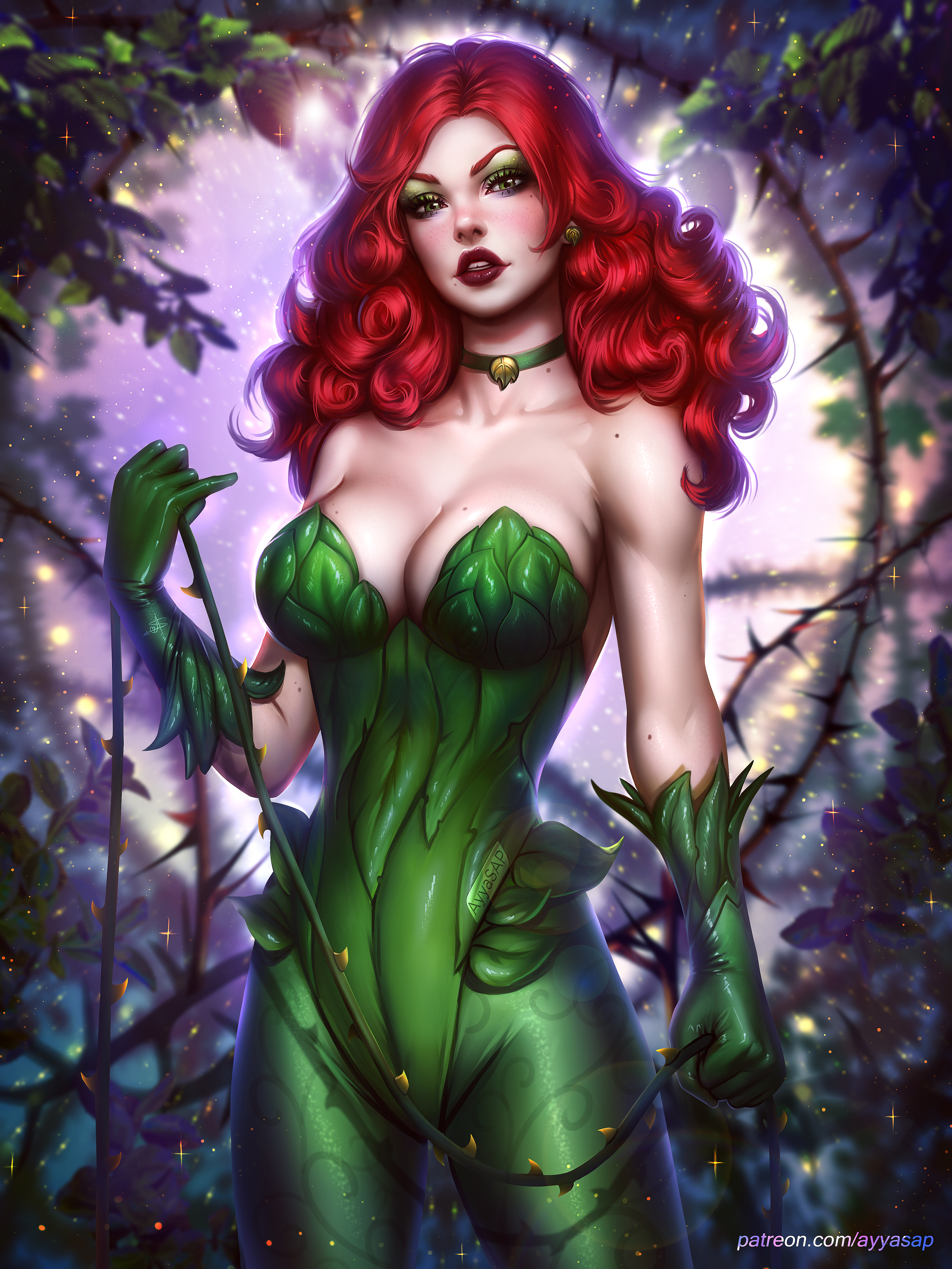 ayyasap, batman (series), choker, dc, dc comics, female, lipstick, pamela isley, pinup, poison ivy, supervillainess