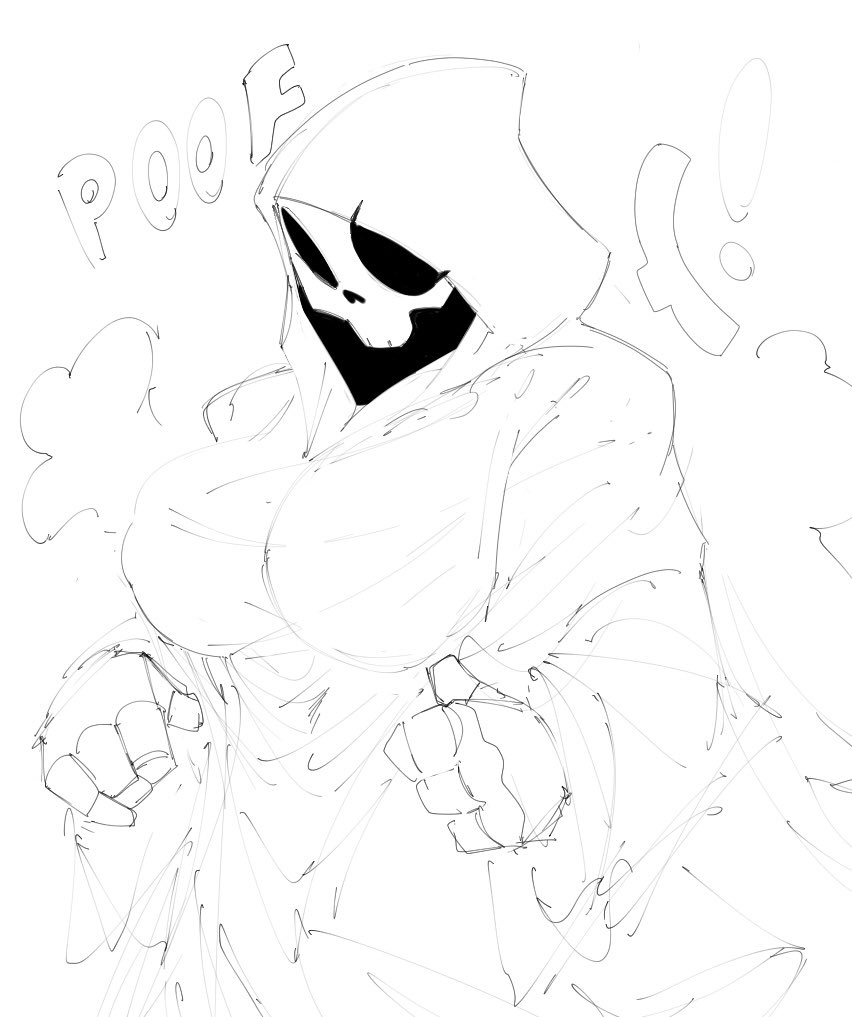 2020s 2022 big_breasts breasts dare_to_exist death_(have_a_nice_death) death_(personification) eyelashes female female_only grim_reaper have_a_nice_death hips no_background no_color robe rule_63 skeleton sketch skull smoke sound_effects surprised