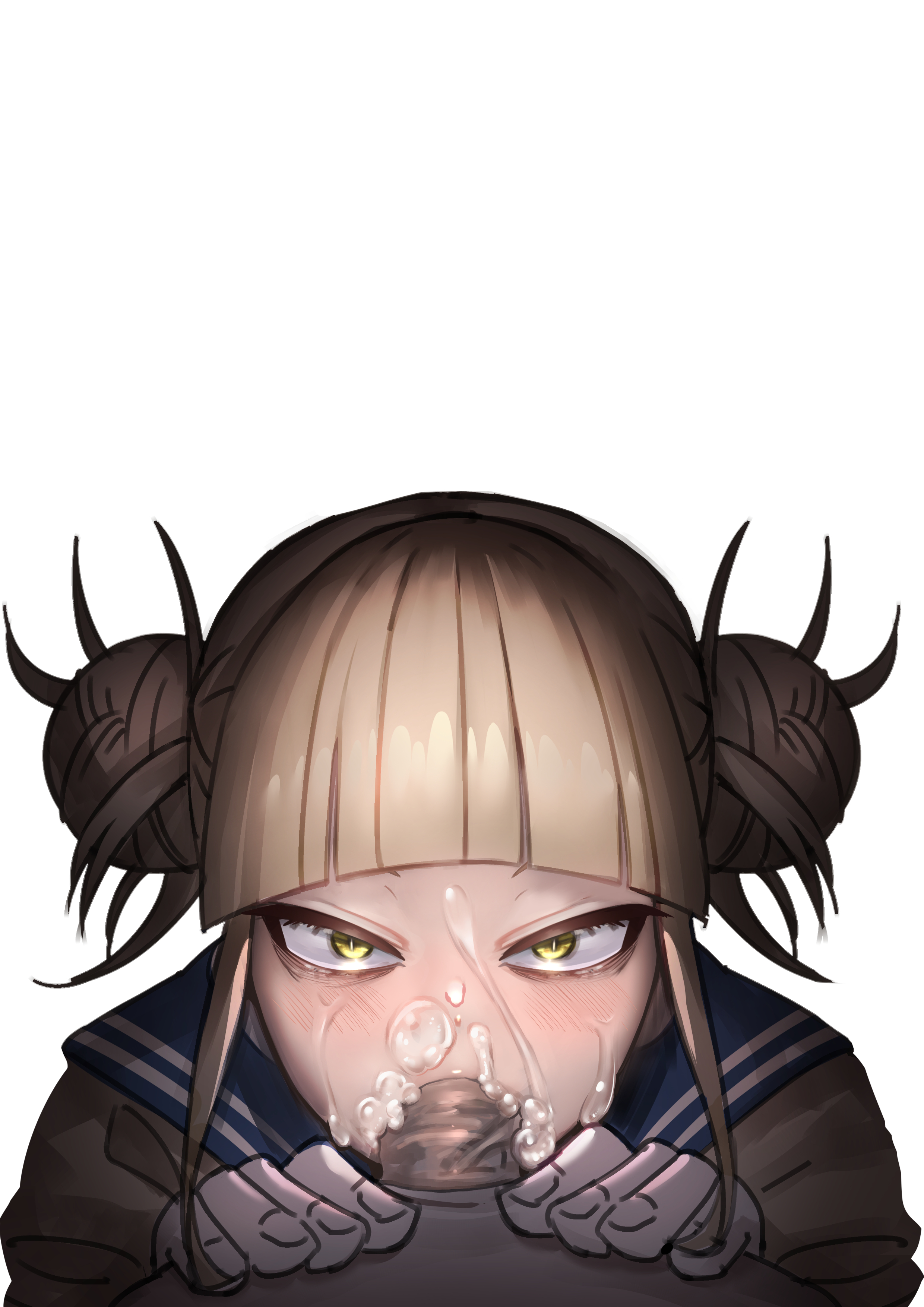 blonde hair, blush, cum, cum from nose, cum in nose, deepthroat, facial, fellatio, female, himiko toga, my hero academia, tagme, yellow eyes