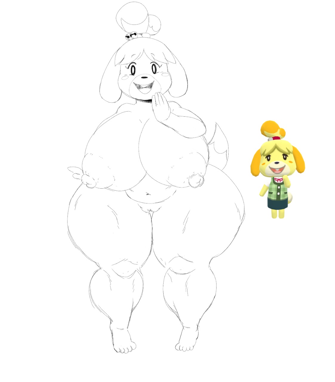 1girls, animal crossing, anthro, anthro only, barefoot, big breasts, big nipples, big thighs, black and white, breasts, breasts bigger than head, busty, comparing, comparison, completely nude, curvy, curvy body, curvy female, curvy figure, female, female only, huge breasts, huge nipples, huge thighs, isabelle (animal crossing), large breasts, large nipples, large thighs, looking at viewer, naked, nintendo, nipples, nude, nude female, olozva, open mouth, pussy, shortstack, sketch, soft breasts, solo, source request, tail, thick, thick hips, thick legs, thick thighs, thighs, voluptuous, wide hips, year request