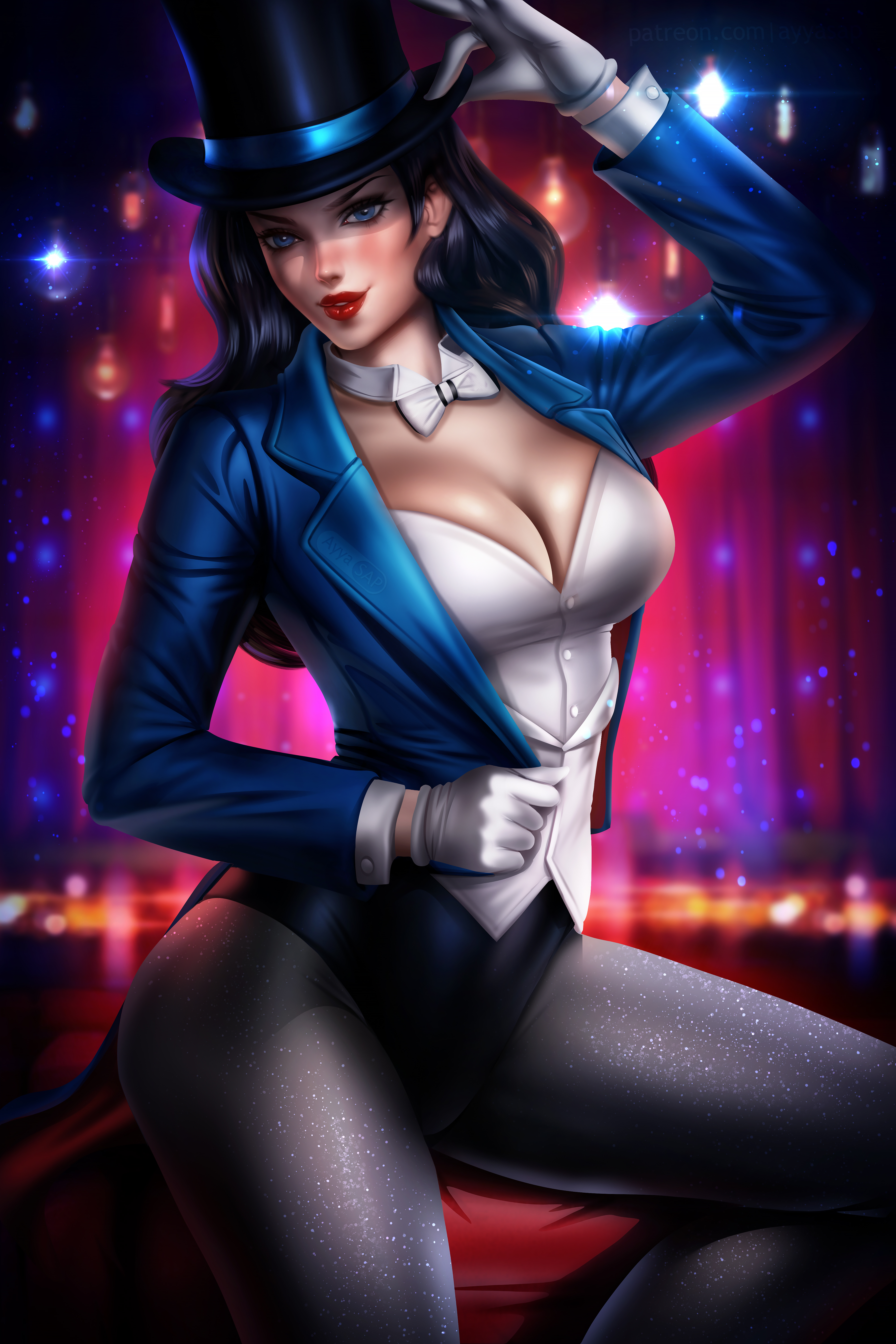 ayyasap, breasts, cleavage, dc, dc comics, female, female focus, female only, pinup, superheroine, thick thighs, thighs, zatanna, zatanna zatara