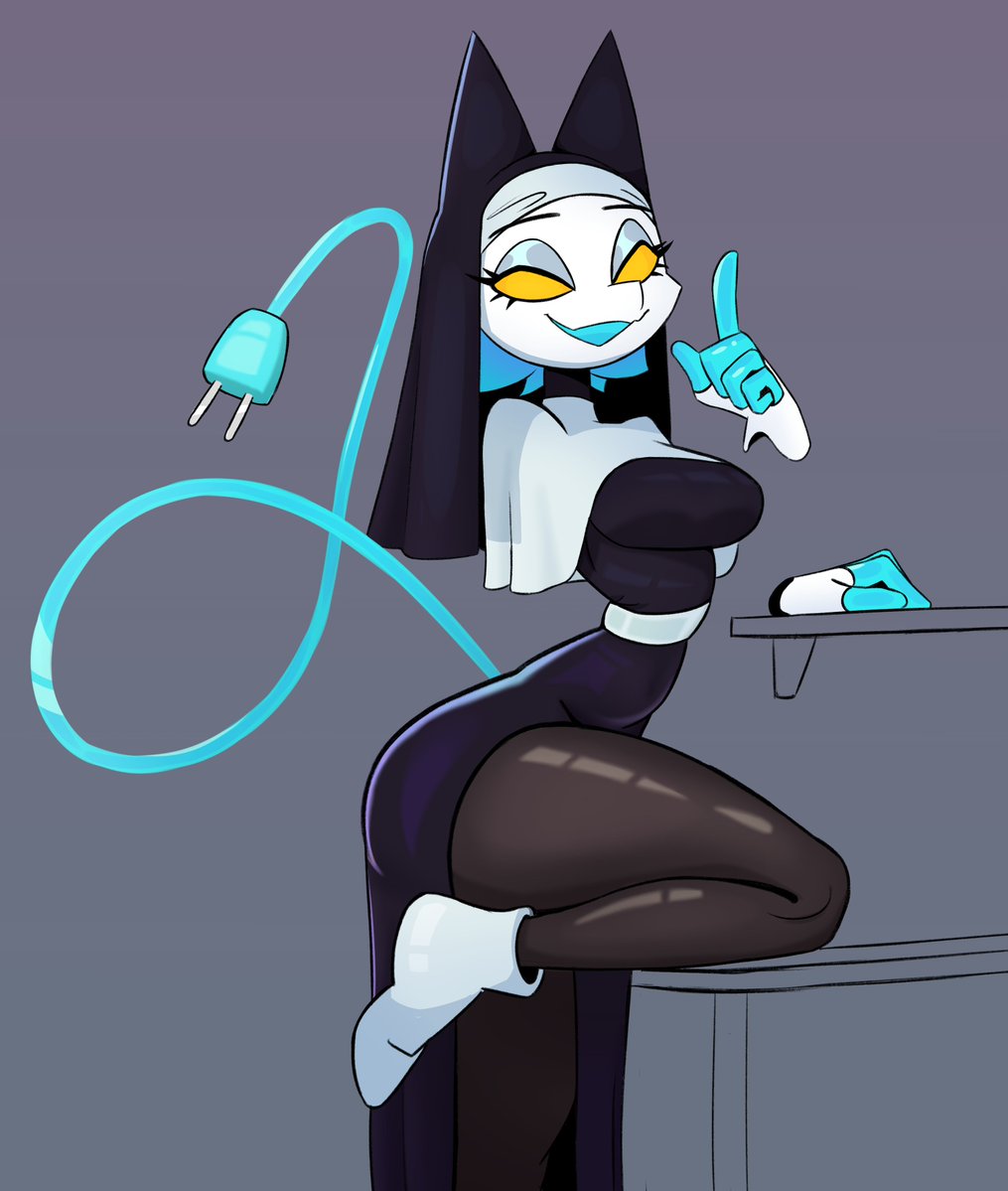 1girl, 1girls, breasts, cat ears, curvy, deltarune, deltarune chapter 5, female, furry, legs, nun, nun outfit, tagme, tasque manager (deltarune), tasque manager (nun), thick thighs, tight clothing, voluptuous, voluptuous female, yellow eyes