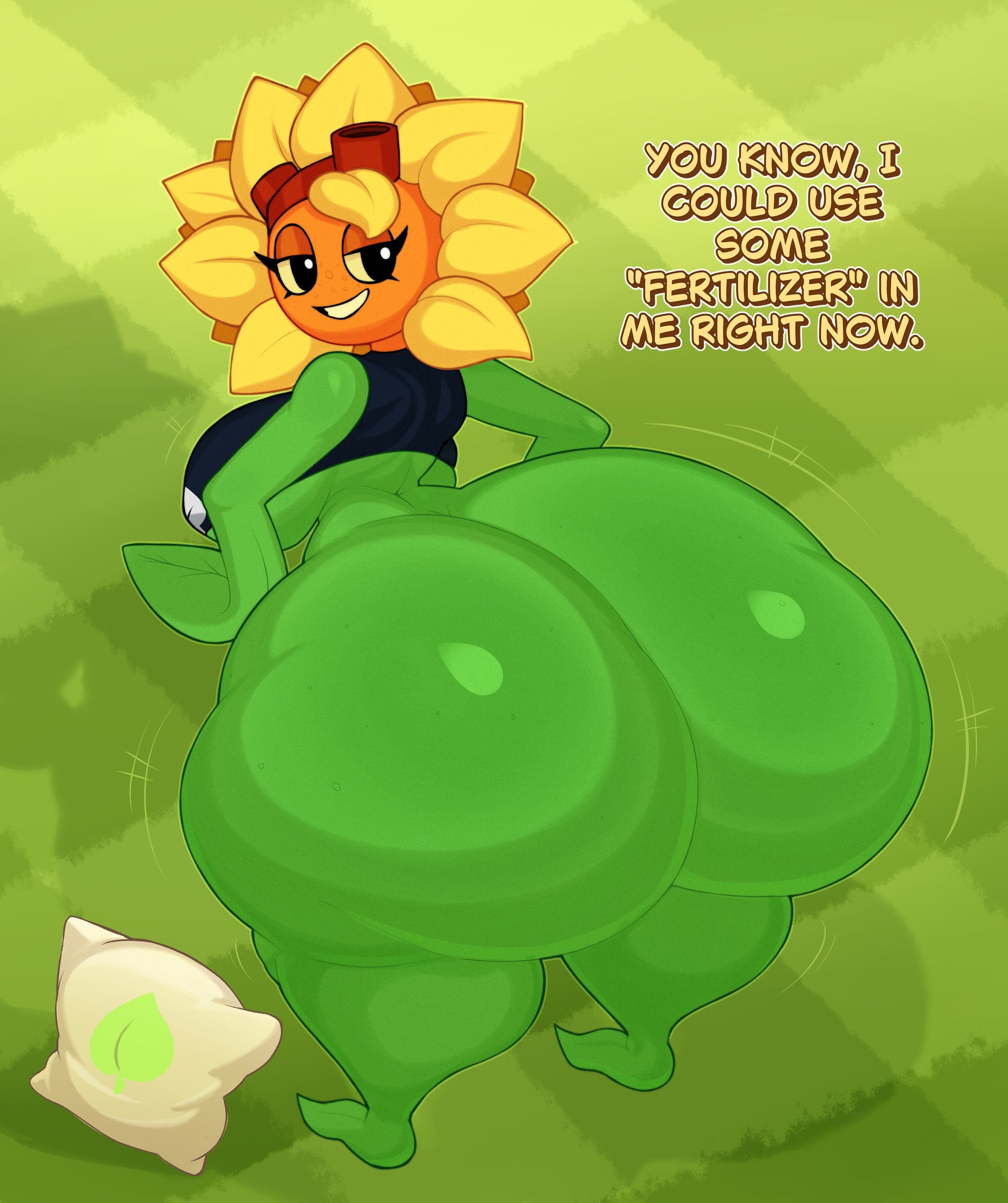 ass, bottomless, bottomless female, breasts, female, female only, fromariels, green body, huge ass, hyper, hyper ass, plant, plant girl, plants vs zombies, plants vs zombies: heroes, solar flare (pvz), tagme