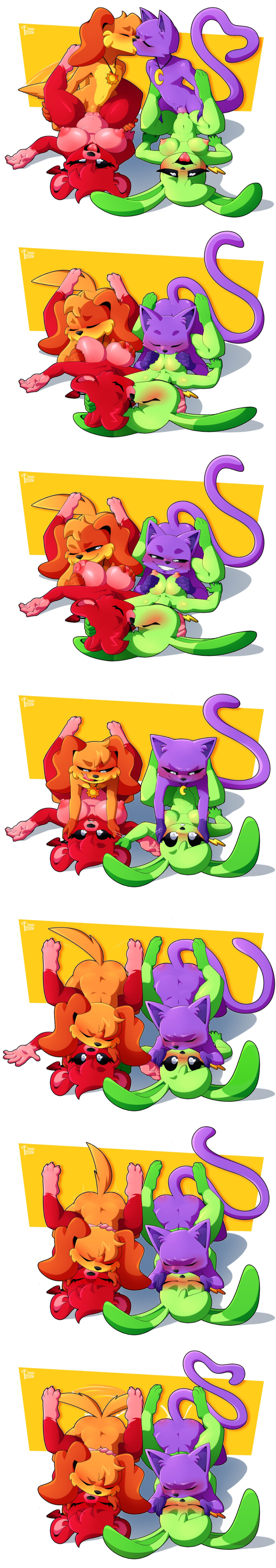 2boys2girls, anthro, anthro on anthro, bere dolly art, bisexual, bobby bearhug, catnap (poppy playtime), comic strip, critters (poppy playtime), dogday (poppy playtime), female, hoppy hopscotch, no humans, poppy playtime, poppy playtime (chapter 3), poppy playtime (chapter 4), smiling critters
