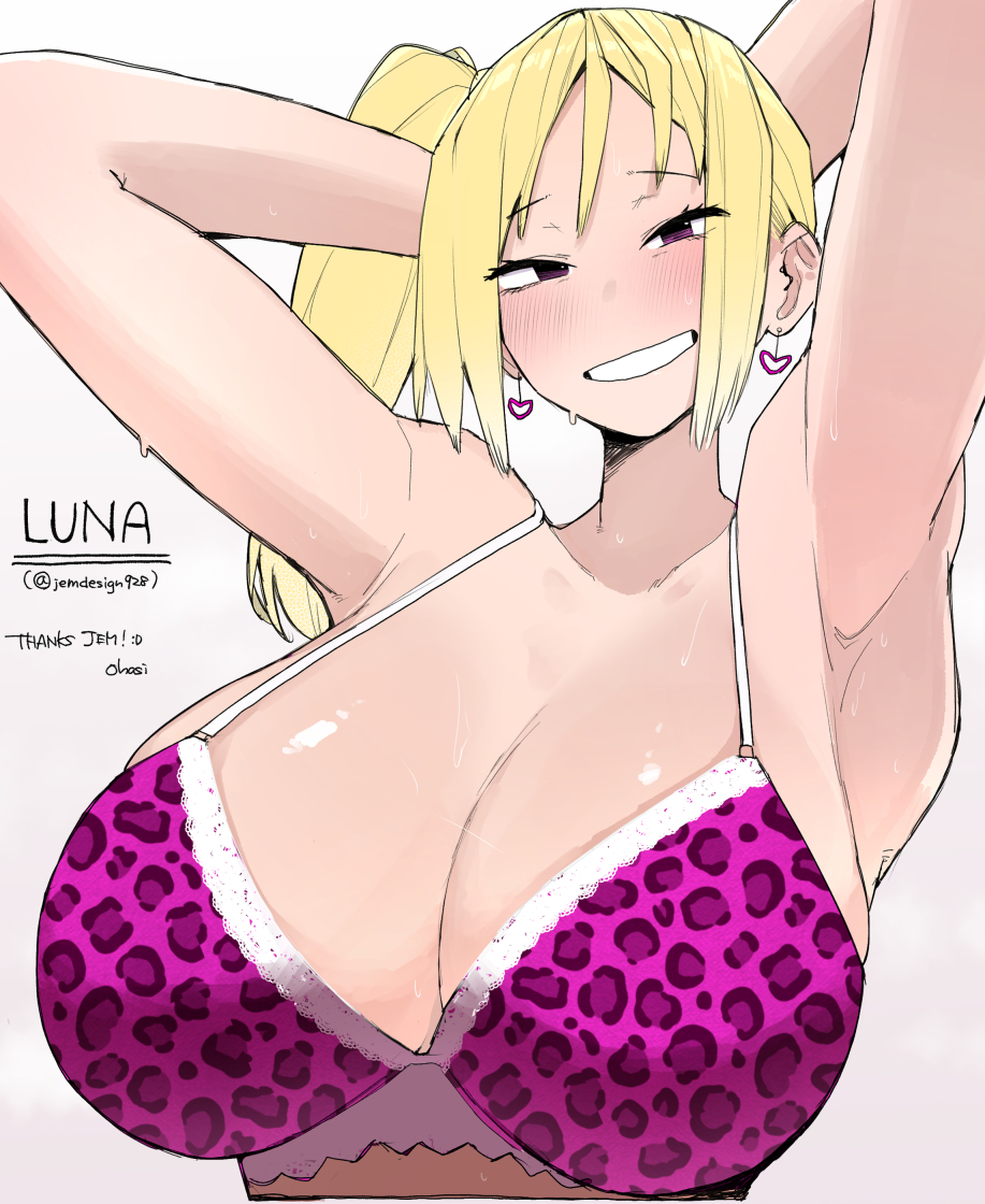 big breasts, breasts, comission, english text, female, female solo, long hair, long hair female, looking at viewer, ohasi, original character, simple background, smile, smiling, smiling at viewer, solo, solo female, someone else's oc, text, white background, woman, woman solo
