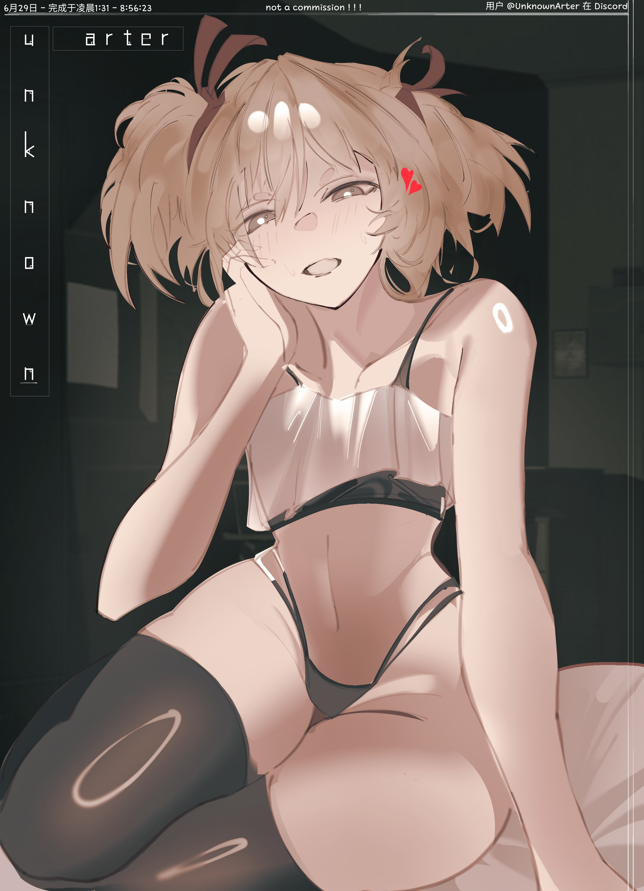 1girls, adult, artist request, black panties, flat chest, flat chested, lustful gaze, request, requested, slim waist, smile, thick thighs, thighhighs, topwear, unknownarter, vivian red, yellow hair