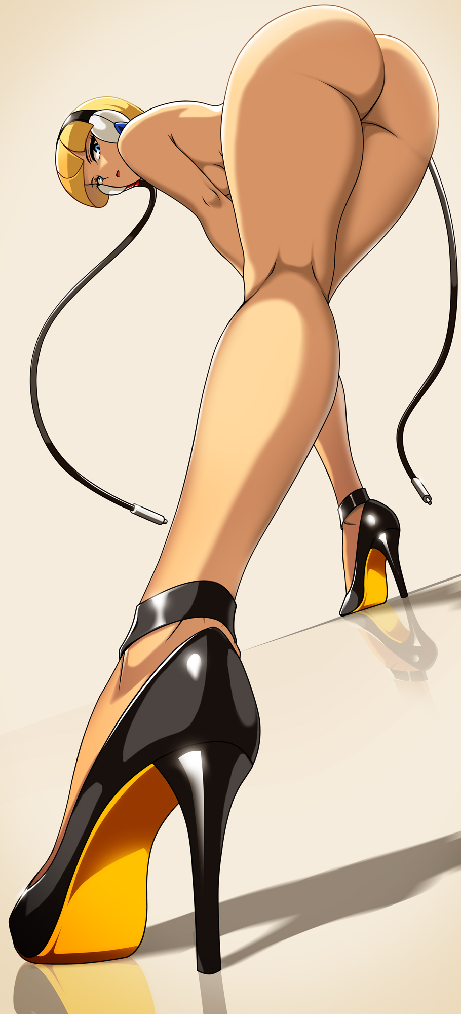1girls, ass, ass up, backboob, bare legs, bent over, big ass, blonde hair, blue eyes, bottomless, breasts, deviantart link, elesa (pokemon bw), elesa (pokemon), fashion model, female, female only, footwear, game freak, hair, hair ornament, heels, heels focus, high heels, legs, looking back, lower body, lower body focus, modeling, naked, naked female, naked footwear, nude, nude female, nude model, pokemon, pokemon bw, pose, posing, solo, solo female, thighs, topless, vivivoovoo