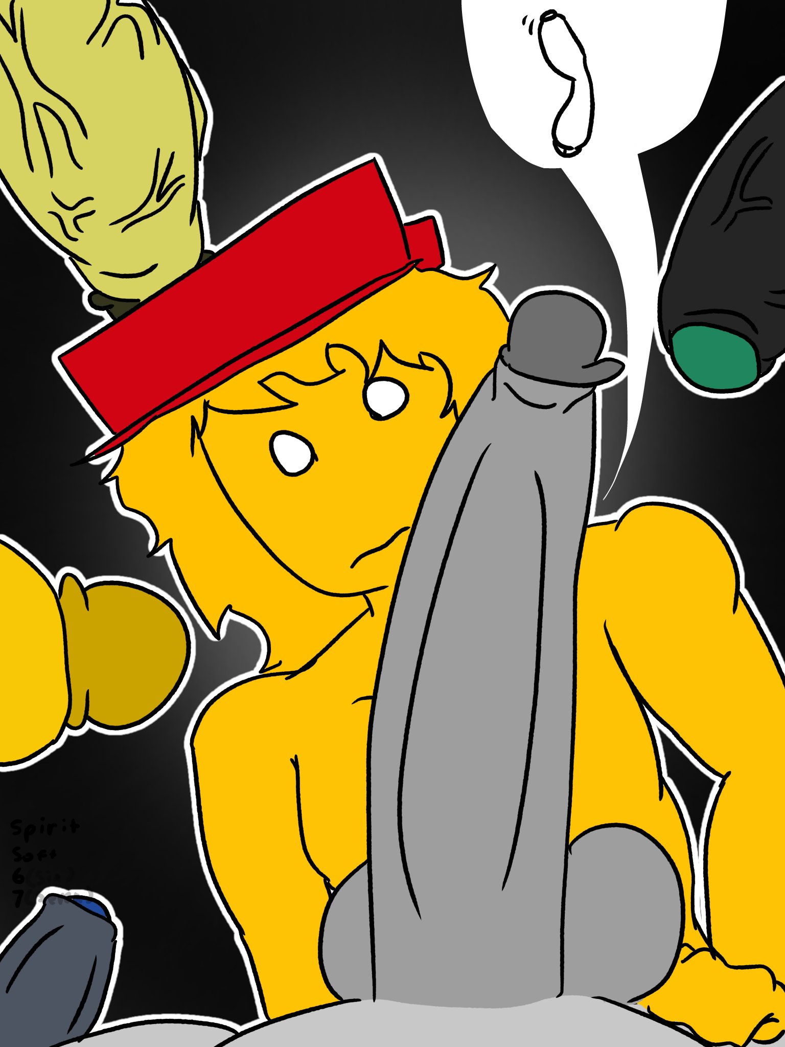 1boy, 5 penises, big penis, elliot (forsaken), erection, femboy, forsaken (roblox), gay, looking at penis, nude, penis, qlrightx, roblox, roblox game, robloxian, small penis, speech bubble, tagme, tagme (artist), veiny penis