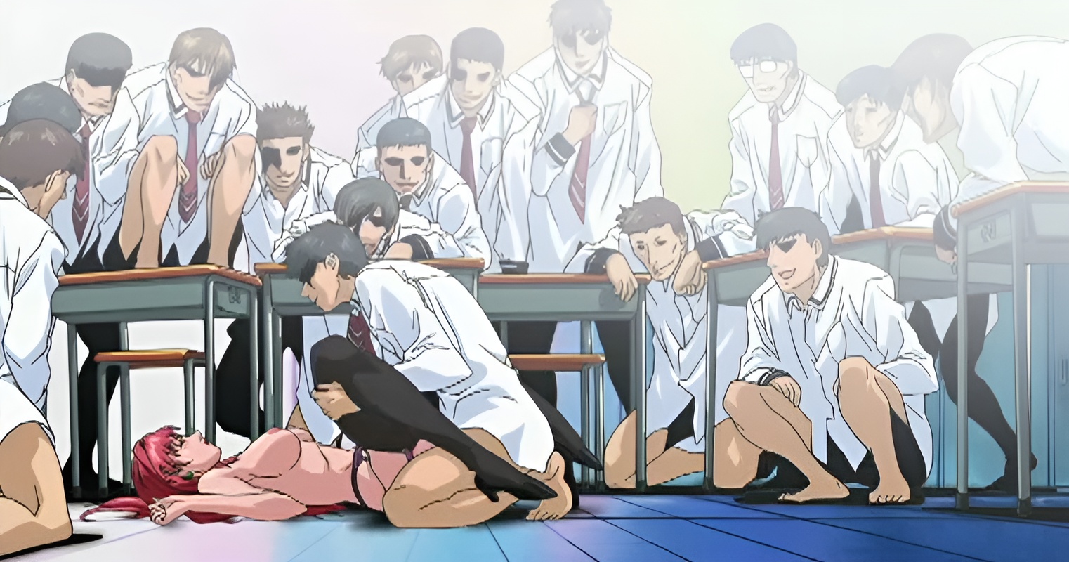 1girls, 6+boys, academy uniform (bible black), being watched, bible black, bible black only, big breasts, blush, breast grab, breast squeeze, breasts, canonical scene, classroom, closed eyes, clothing, faceless male, female, gangbang, garter belt, garter straps, grabbing, groping, group sex, heels, high heels, high resolution, indoors, male, mature, mature female, milf, missionary, missionary position, multiple boys, multiple males, nipple suck, open mouth, orgy, penis, pubic hair, pussy, red hair, school uniform, screencap, sex, stockings, student and teacher, student fucking teacher, surrounded, surrounded by men, surrounded by penises, takashiro hiroko, teacher, teacher and student, teacher female, thighhighs, uncensored, uniform, unprofessional behavior, vaginal penetration, very high resolution, waiting, waiting for turn, watching