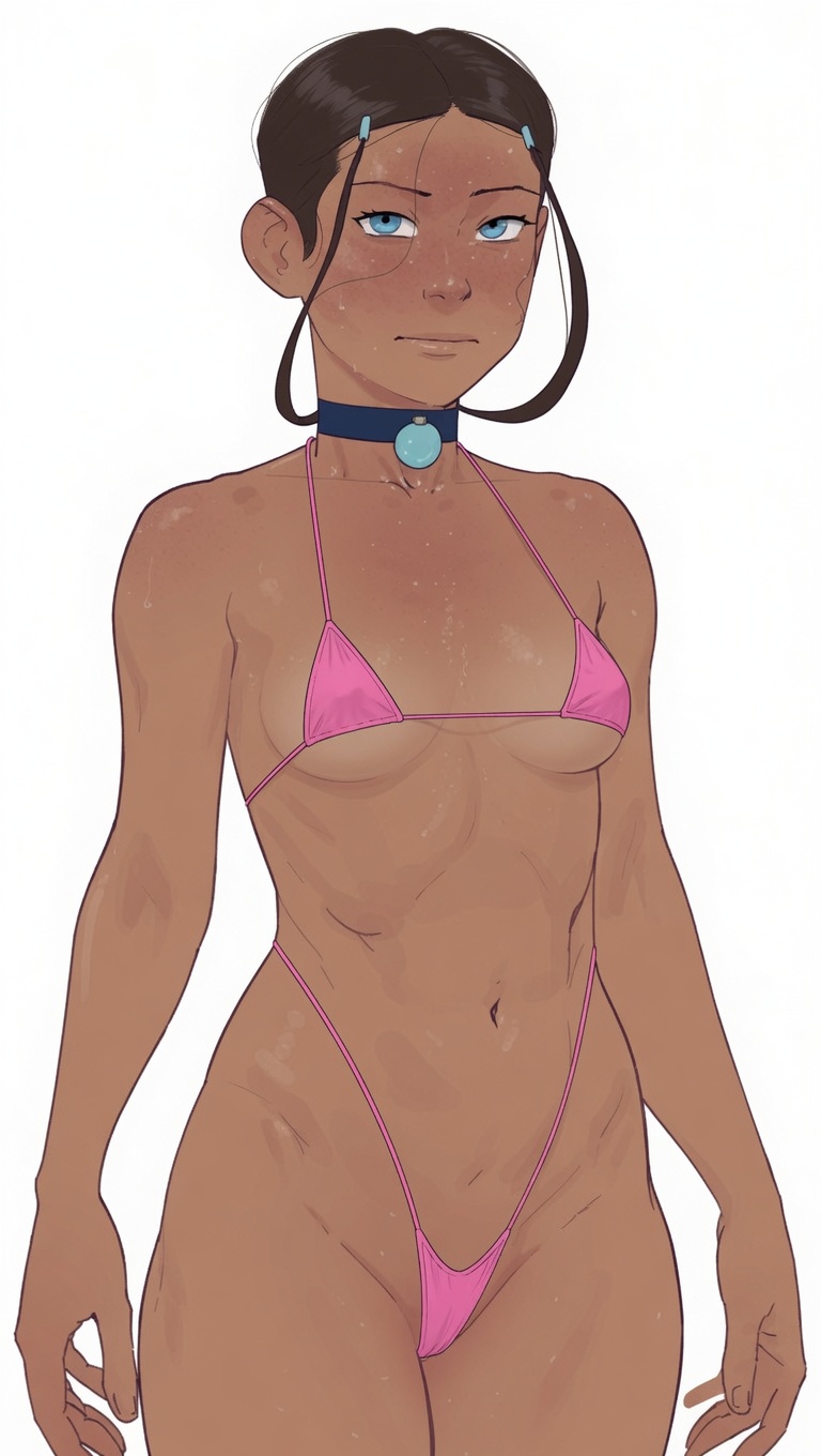 ai assisted, avatar (series), avatar the last airbender, bikini, dark hair, dark skin, dark skinned, dark skinned female, dark-skin, dark-skinned female, female, female focus, female only, katara, ngmi, nickelodeon, pink bikini, solo, solo female, solo focus, teen, teen girl, teenage girl, teenager, young, young female