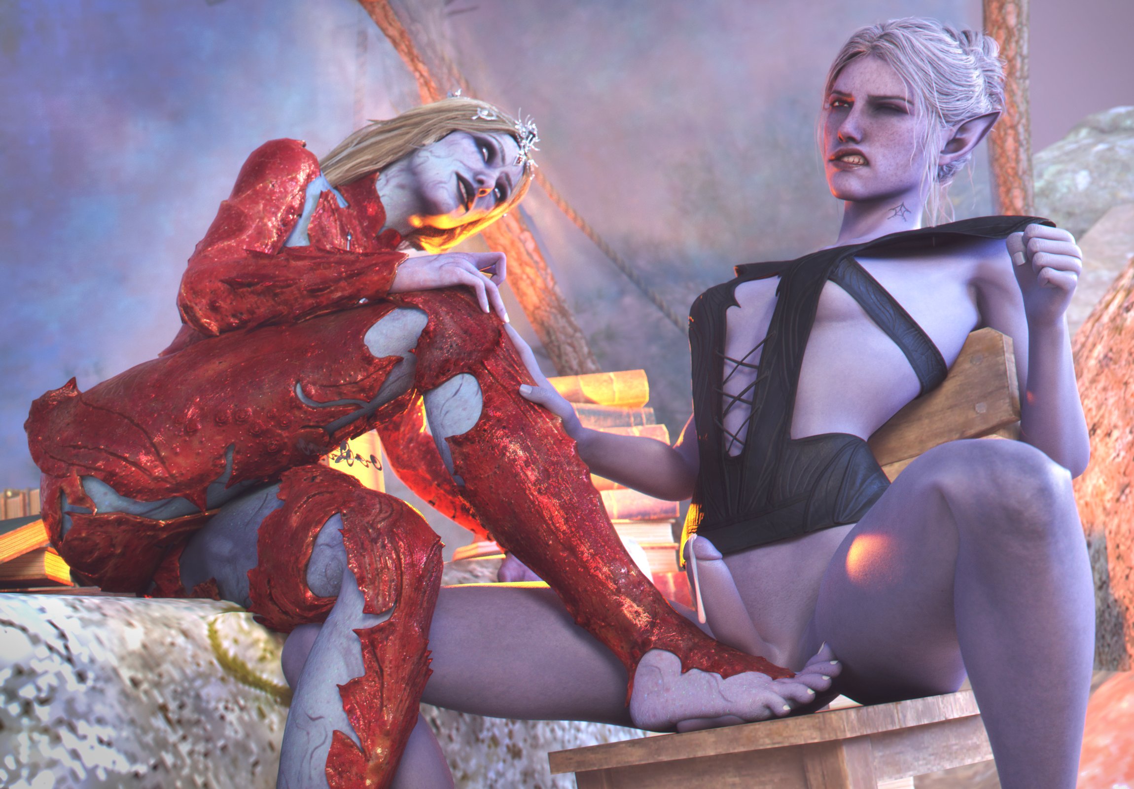 1futa, 1futa1girl, 1futanari, 1girl1futa, 1girls, 3d, 3d (artwork), 3d artwork, 3d background, 3d model, 3d render, baldur's gate, baldur's gate 3, ball trampling, ballbusting, ballbusting induced orgasm, ballbusting orgasm, barefoot, bdsm, blender (software), blonde female, blonde hair, blonde-haired female, bottomless, cbt, changeling, cum, cum drip, cum dripping, cum dripping from penis, cumming, dawadd, drow, drow futa, dungeons and dragons, elf ears, f/f, fantasy, female/futa, foot fetish, forgotten realms, futa/female, futanari, larian studios, lesbian, medieval fantasy, minthara, orin the red, outdoor nudity, outdoors, outdoors nudity, pale skin, pale-skinned female, pointy ears, purple skin, purple-skinned female, red eyes, sexual torture, small penis, small penis futa, stepping on balls, tiara, villainess, villainess dom, villainess dominating heroine, white eyes, white hair, white-haired female, yuri