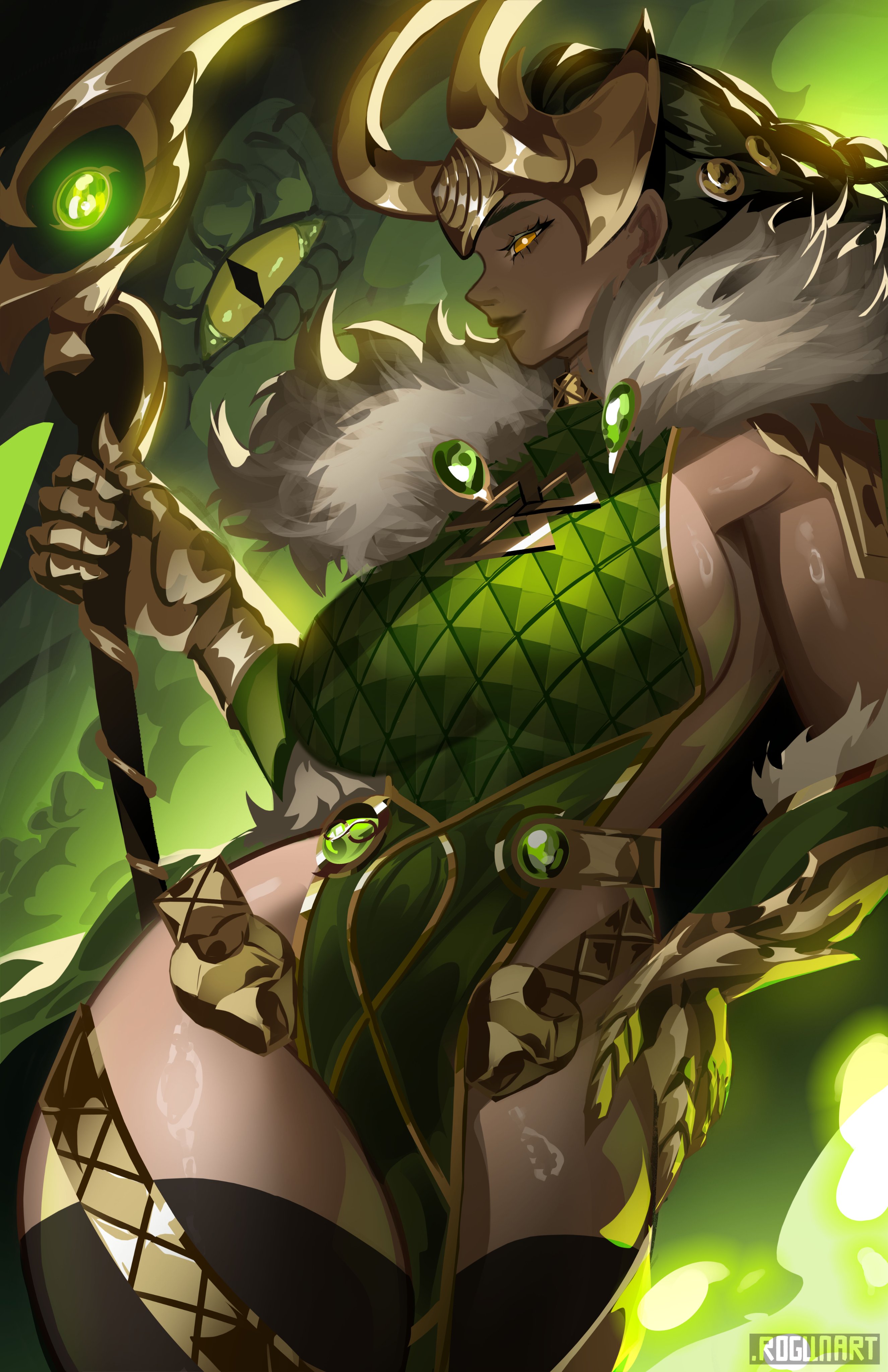 1girls, 2026, 2d, big breasts, black hair, clothed, female, female only, fully clothed, lady loki, lady loki (marvel rivals), loki (marvel rivals), loki (marvel), looking at viewer, marvel, marvel comics, marvel rivals, netease games, orange eyes, pale skin, pale-skinned female, rogun, rule 63, solo, tagme, thick thighs, watermark