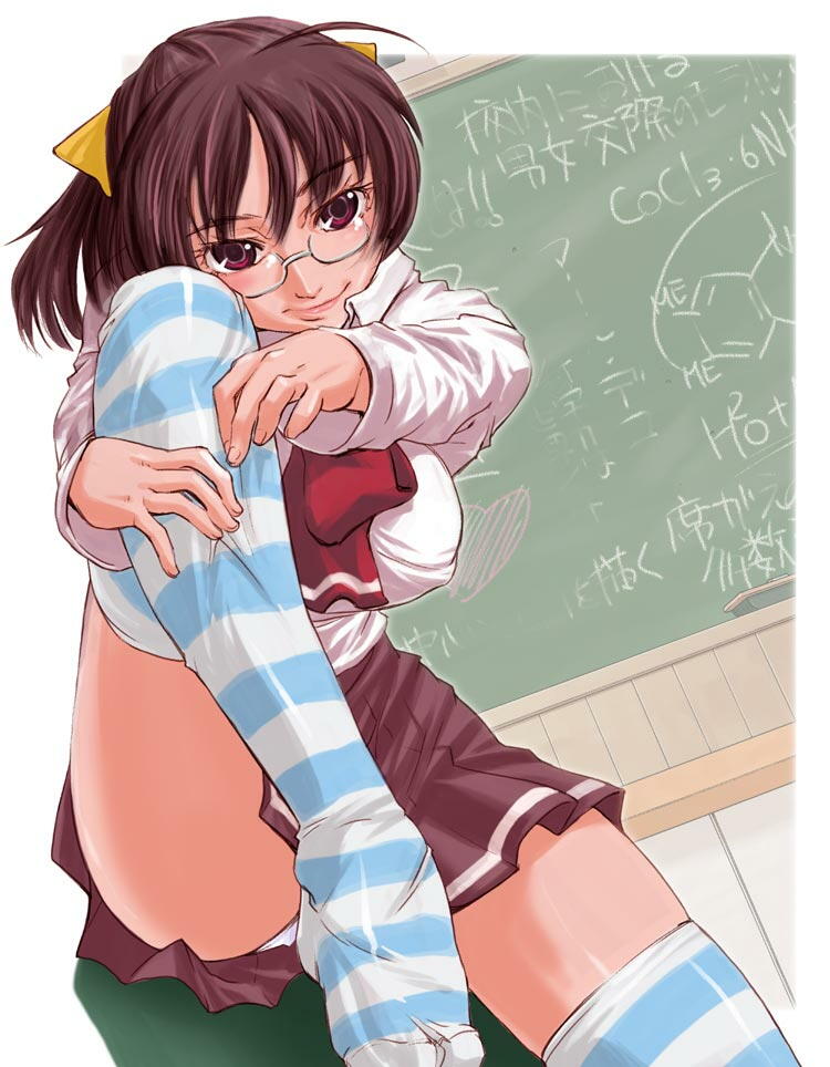 glasses original school_uniform seifuku serafuku shinama striped striped_legwear striped_thighhighs thighhighs