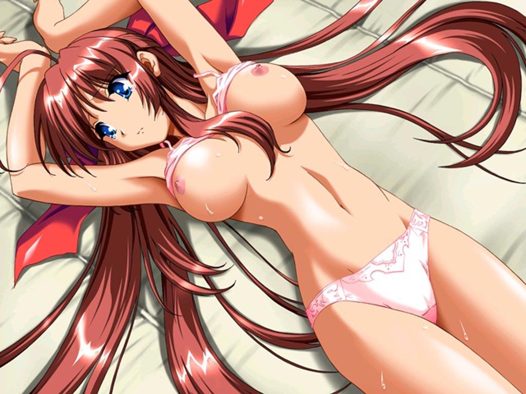 1girls bed bra bra_lift breasts female game_cg jpeg_artifacts kanzaki_aoi lingerie panties pink_bra pink_panties solo true_blue underwear underwear_only undressing