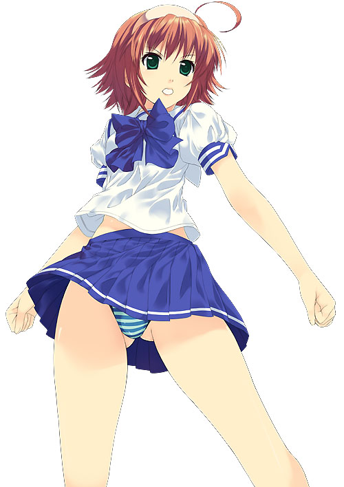 ahoge blue_panties green_eyes hairband kimi_ga_nozomu_eien mizuki_makoto orange_hair panties school_uniform seifuku serafuku skirt solo striped striped_panties suzumiya_akane underwear