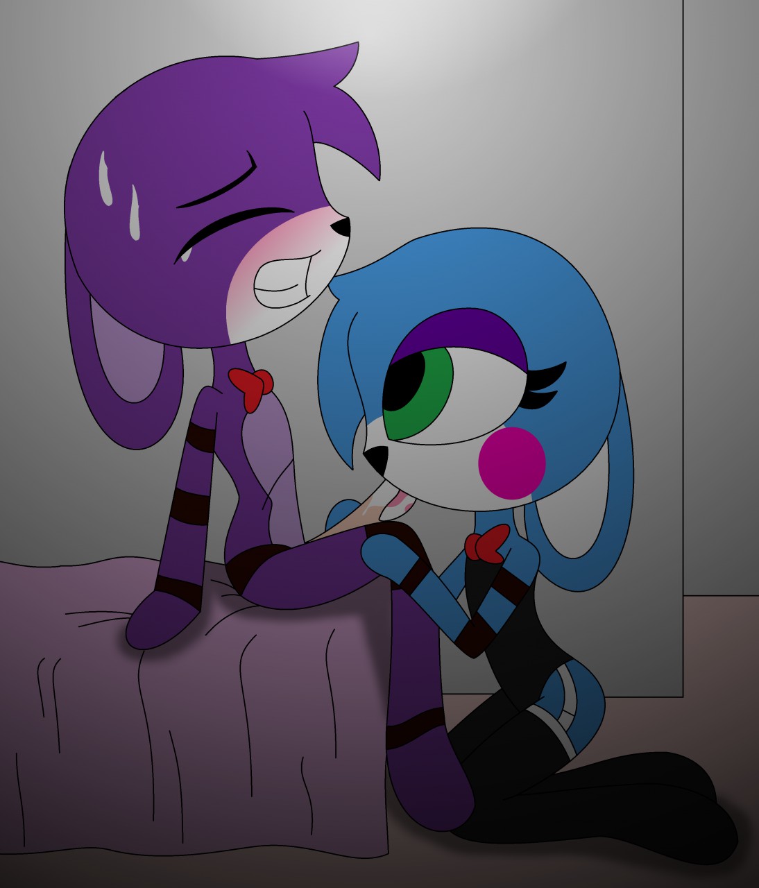 animalcomic96, blush, bonnie (fnaf), fellatio, female, five nights at freddy's, five nights at freddy's 2, male, mammal, oral, playzone, rabbit, saliva, straight, toy bonnie (fnaf), video games