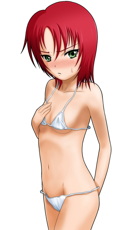 artist_request bikini blush flat_chest green_eyes juliet_nao_zhang mai_hime mai_otome my-hime my-otome red_hair swimsuit yuuki_nao