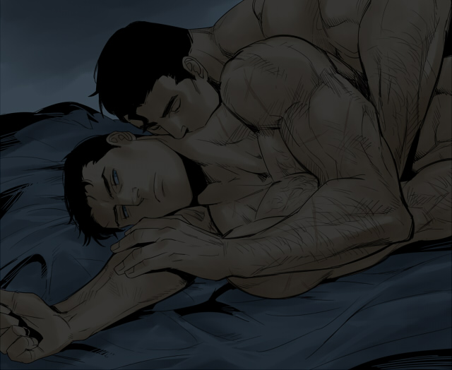 2boys, batman, batman (bruce wayne), batman (series), bruce wayne, clark kent, dc, dc comics, gay, kal-el, kissing, male, male only, multiple boys, multiple males, nude, scar, superman, superman (clark kent), superman (series), yaoi