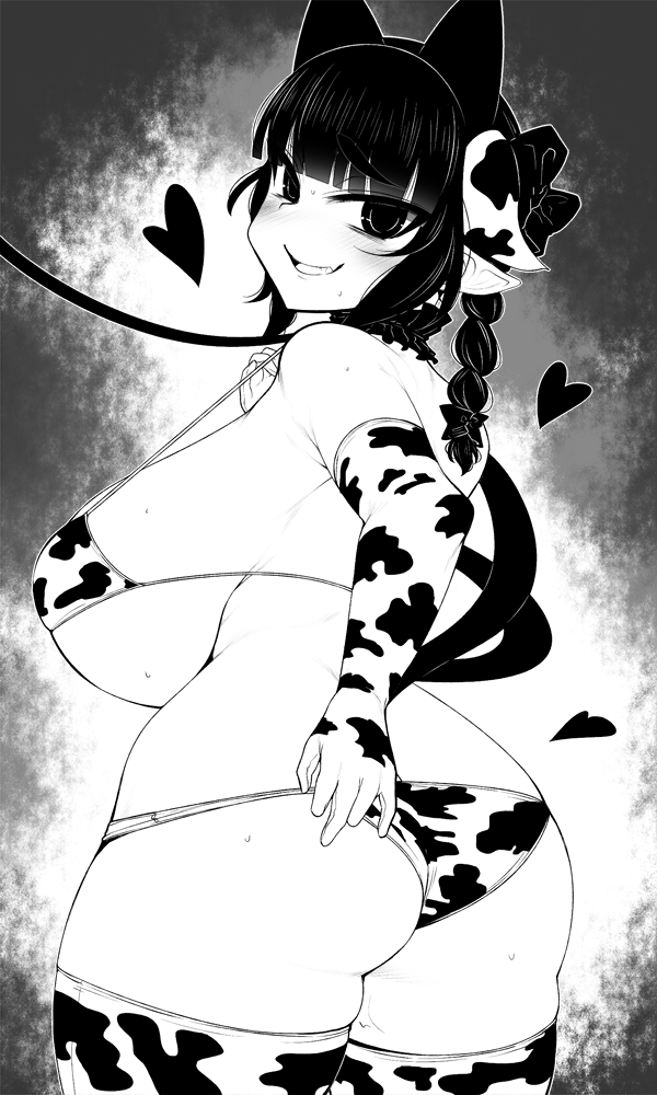 ass big_ass big_breasts bikini blush braids breasts cat_ears cow_print ginku_mh heart leash pointy_ears rin_kaenbyou sideboob smile tail thighhighs touhou