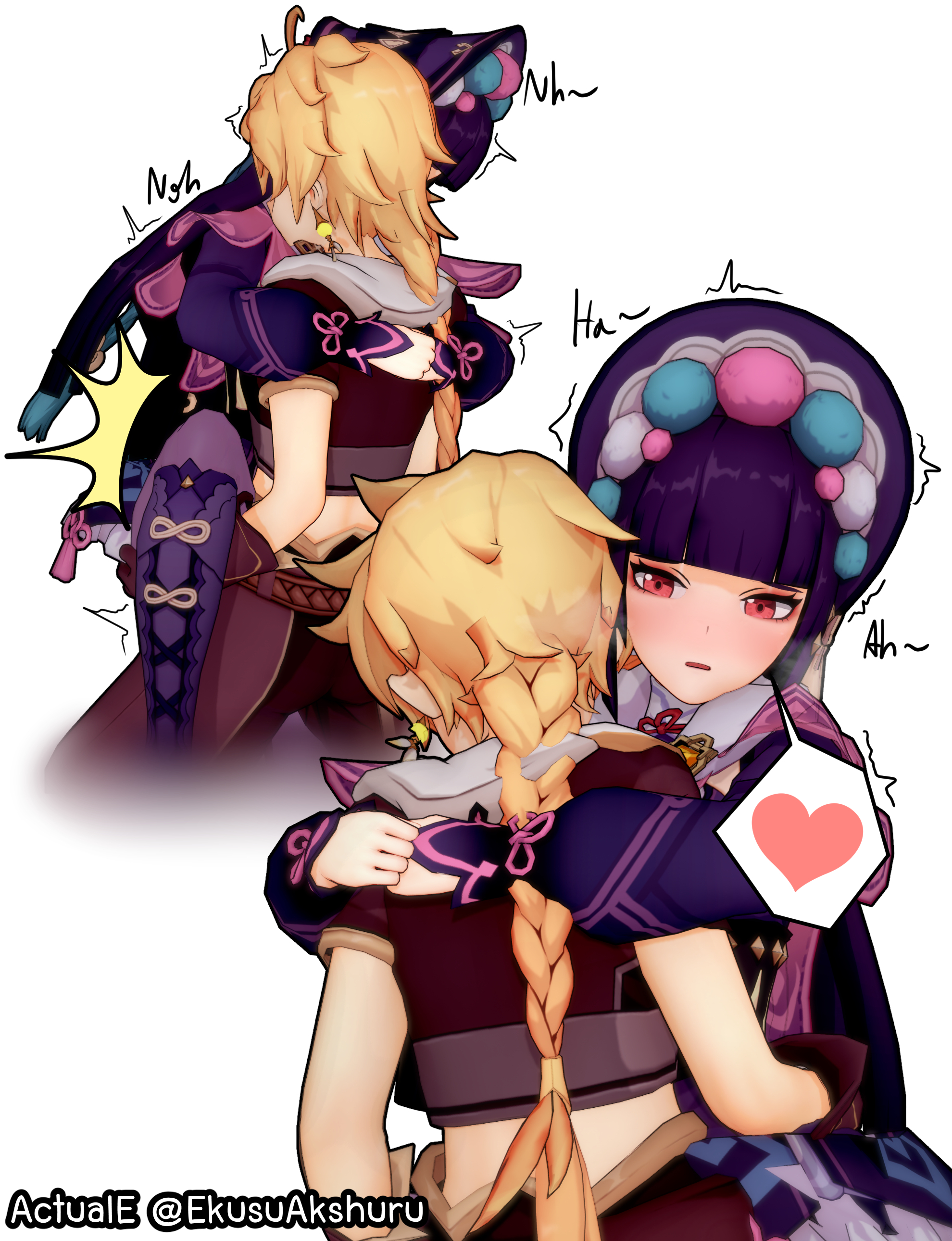 1girls, 3d, actuale, aether (genshin impact), blush, dress, female, genshin impact, heart, sex, spread legs, standing sex, thought bubble, yun jin (genshin impact)