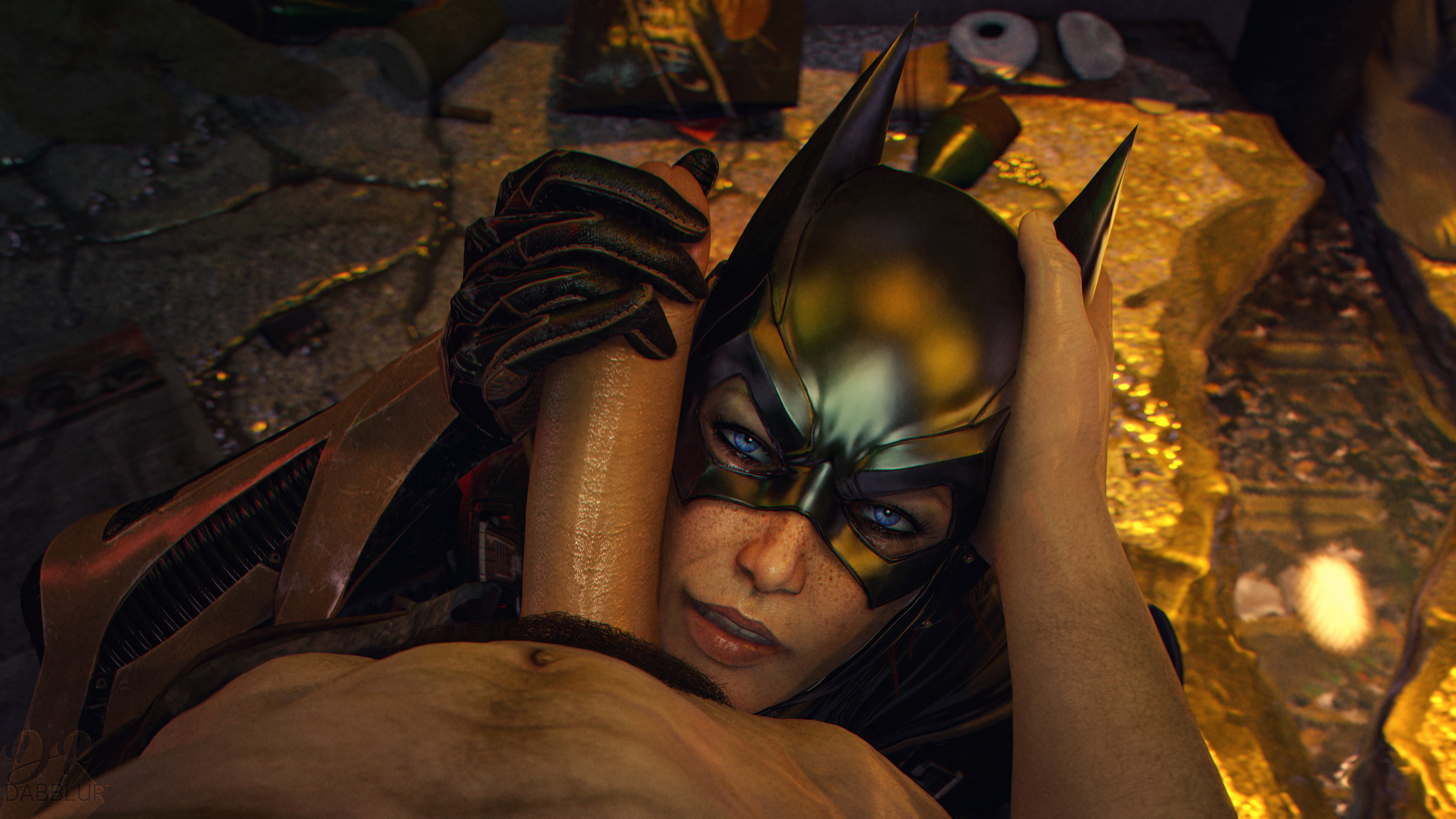 1girls, 3d, 4k, abs, absurdres, batgirl, batgirl (arkham knight), batgirl (barbara gordon), batman (series), batman: arkham knight, big penis, black gloves, blue eyes, dc, dc comics, drdabblur, erect penis, erection, female, female focus, gloved handjob, gloves, grabbing penis, hand on penis, handjob, handjob with gloves, highres, holding penis, looking at viewer, male pov, penis, pov, pubic hair, source filmmaker, straight, straight sex, superheroine, touching penis