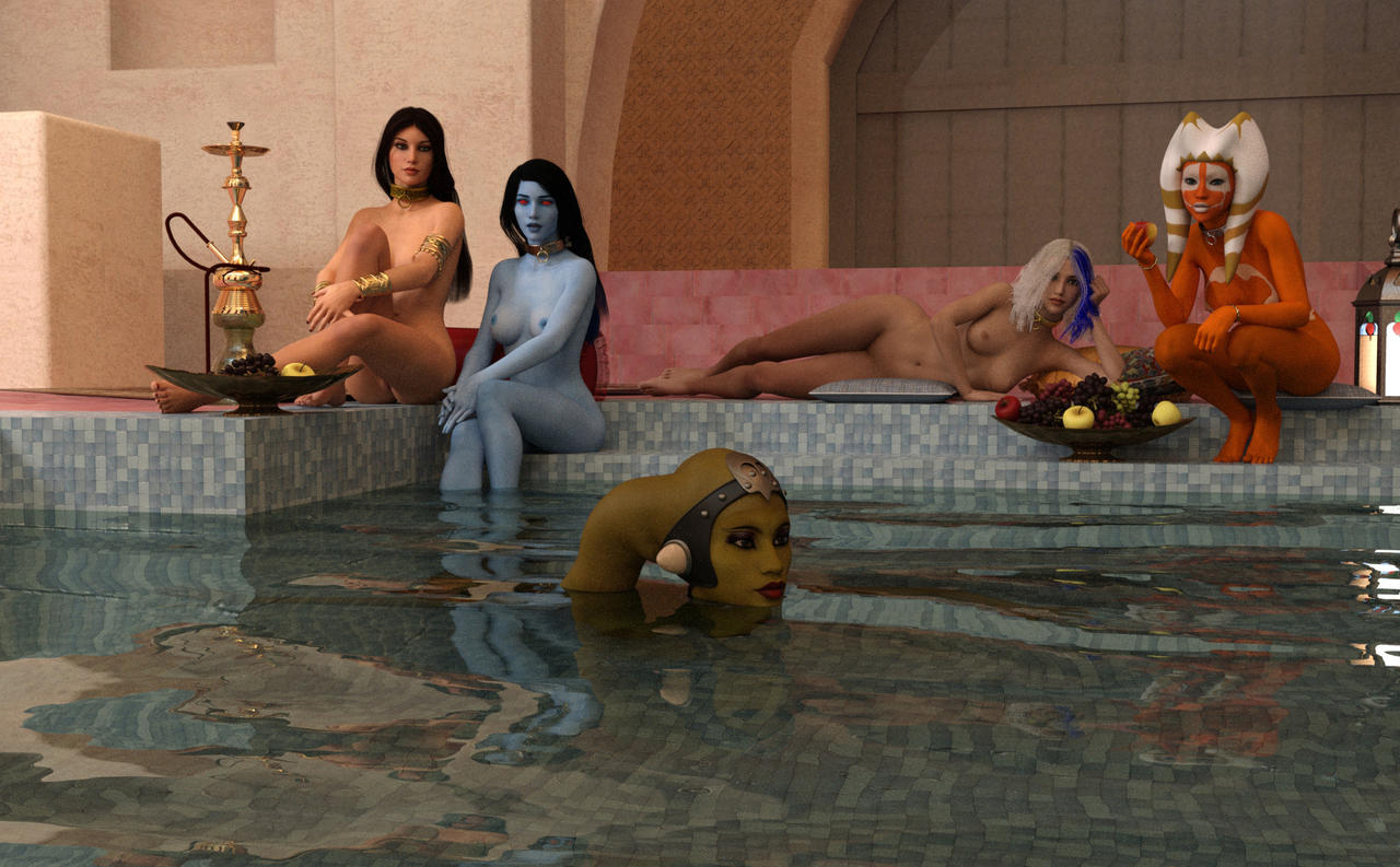 3d 5girls alien alien_girl alien_humanoid ashala_(dazinbane) athletic_female background barefoot bath betrayed_to_jabba black_hair blue-skinned_female blue_body blue_hair blue_skin bowl bracelet cathryne_(dazinbane) chiss collar collar_only completely_nude dazinbane detailed_background diverse_harem emharet_(dazinbane) eyes facial_markings feet female female_only femsub food front_view fruit full_body gold_(metal) gold_jewelry green-skinned_female green_skin harem harem_girl headgear holding_food holding_object hookah horn human humanoid indoors interspecies interspecies_harem jabba's_palace jess_(star_wars) jewelry lantern lipstick long_hair looking_at_viewer lying markings medium_hair multicolored_hair multiple_girls neckwear nude nude_female on_pillow on_side oola open_eyes orange-skinned_female orange_body orange_skin pillow pool red_eyes red_lipstick reflection return_of_the_jedi sideboob sitting slave slave_collar slavegirl smoking_pipe star_wars submissive submissive_female swimming tatooine tentacle tentacle_hair tiptoes togruta twi'lek two_tone_hair water white_hair white_markings