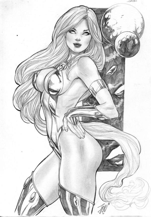 1girls black_and_white dc dc_comics joe_lima koriand'r large_breasts long_hair looking_at_viewer starfire tamaranean teen_titans