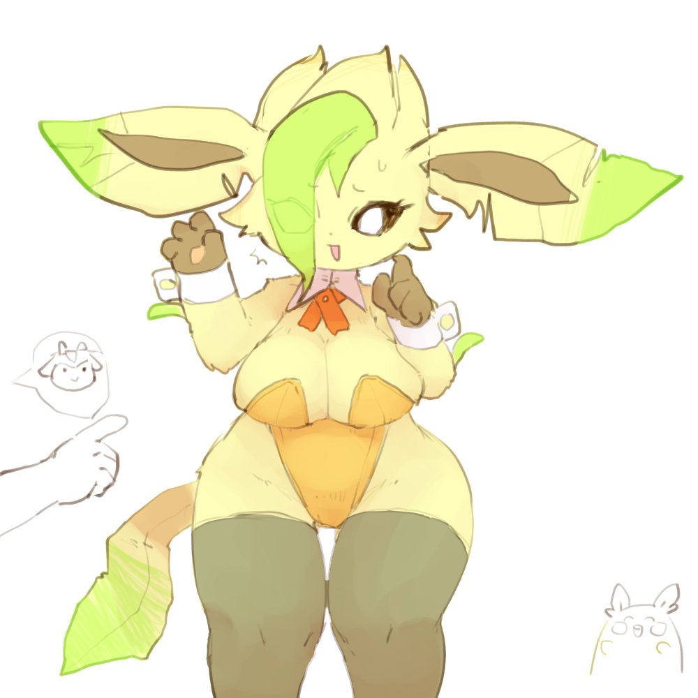 anthro big_breasts black_sclera breasts bunny_girl bunnygirl bunnysuit eeveelution female female_focus female_only leafeon pokemon pokemon_(species) tagme white_pupils zamuzaza2