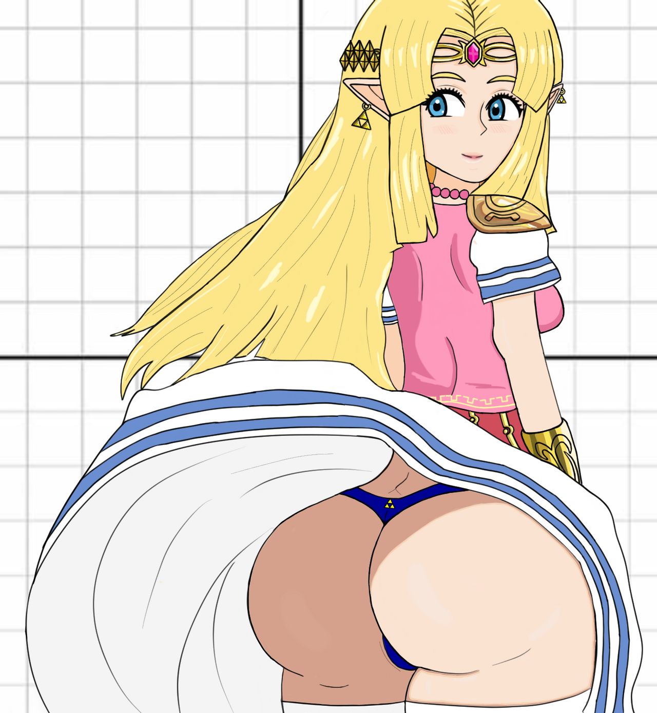 1girls a_link_to_the_past ass azurestar big_ass big_butt blonde_hair blue_eyes blue_panties blue_thong butt clothing dat_ass dress dress_lift earrings female female_only huge_ass light-skinned_female light_skin lips lipstick long_hair looking_back meme necklace nintendo panties pointy_ears princess_zelda solo super_smash_bros. the_legend_of_zelda thick thick_ass thick_hips thick_thighs thong triforce_earrings upskirt wide_hips zelda_(a_link_between_worlds) zelda_(a_link_to_the_past)