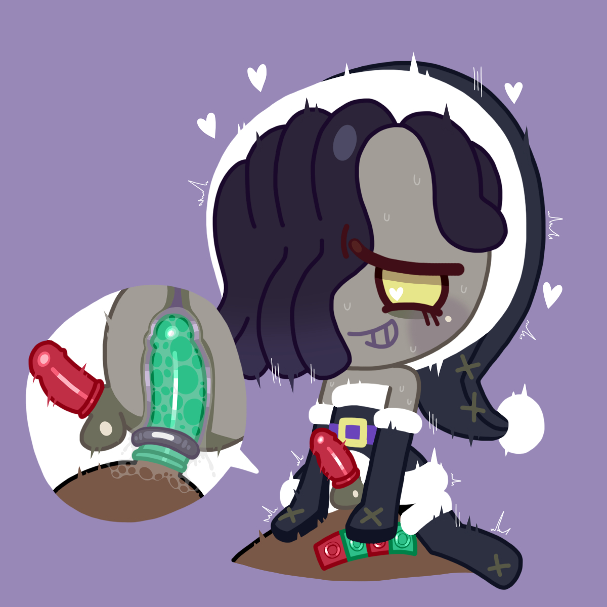 2boys, anal, anal sex, anus, balls, blush, christmas, christmas outfit, clothing, condom, condom on penis, condom wrapper, cookie run, cowgirl position, crossdressing, dark purple hair, dark skin, dark-skinned male, dreadlocks, dress, duo, eyelashes, female, gay, gloves, grey body, hair, heart, internal, internal view, licorice cookie, looking pleasured, lorennsfw, male, male only, male/male, motion lines, on top, partially clothed, penis, purple background, santa hat, sex, sexual barrier device, simple background, smile, stockings, sweat, twitching, x-ray, yellow eyes